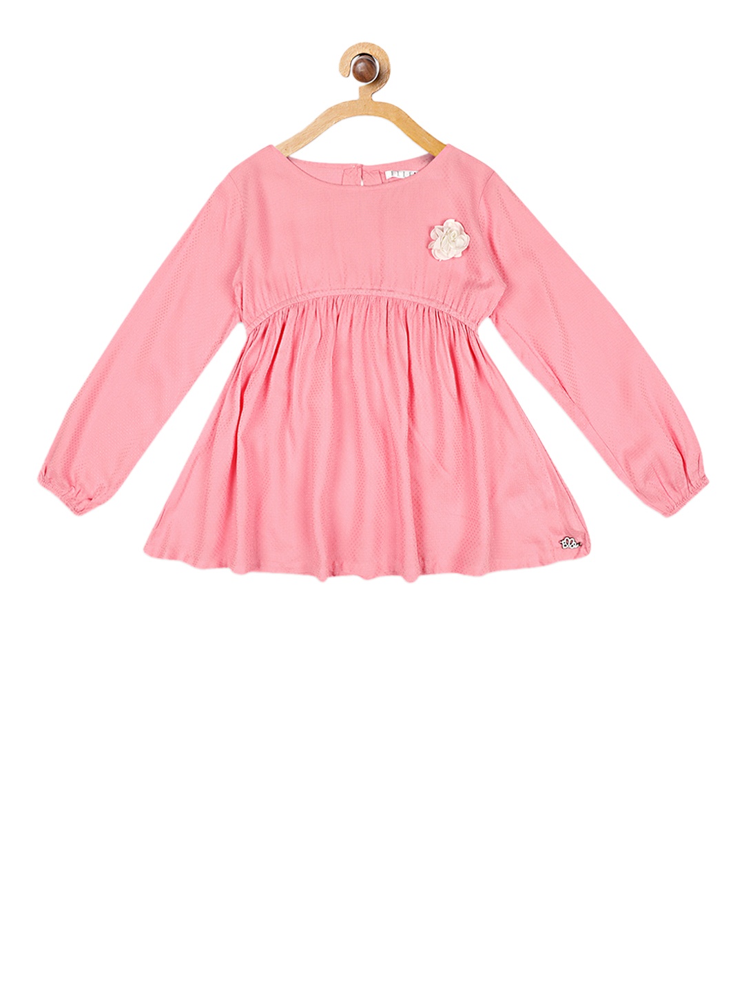 

ELLE Girls Pink Solid Cinched Waist Pure Cotton Top
