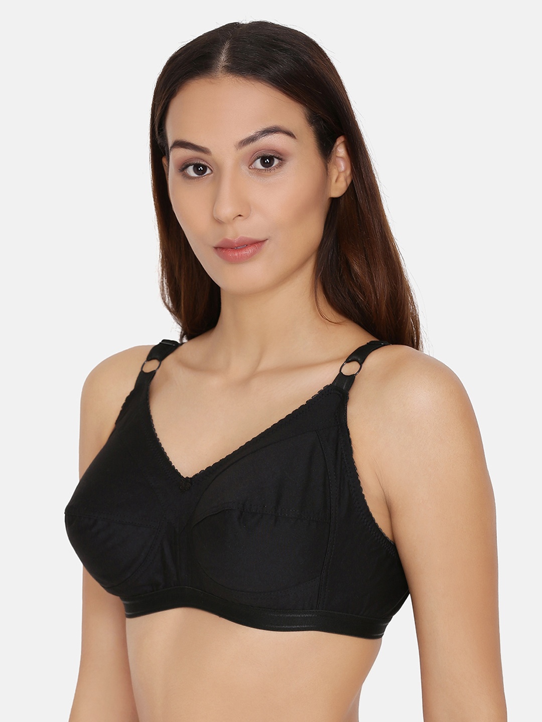 

PRETTYBOLD Black Solid Non-Wired Non Padded Minimizer Bra PB-15