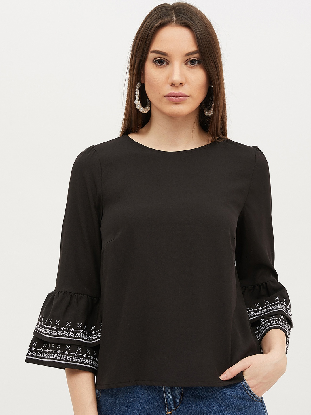 

Harpa Women Black Solid A-Line Top