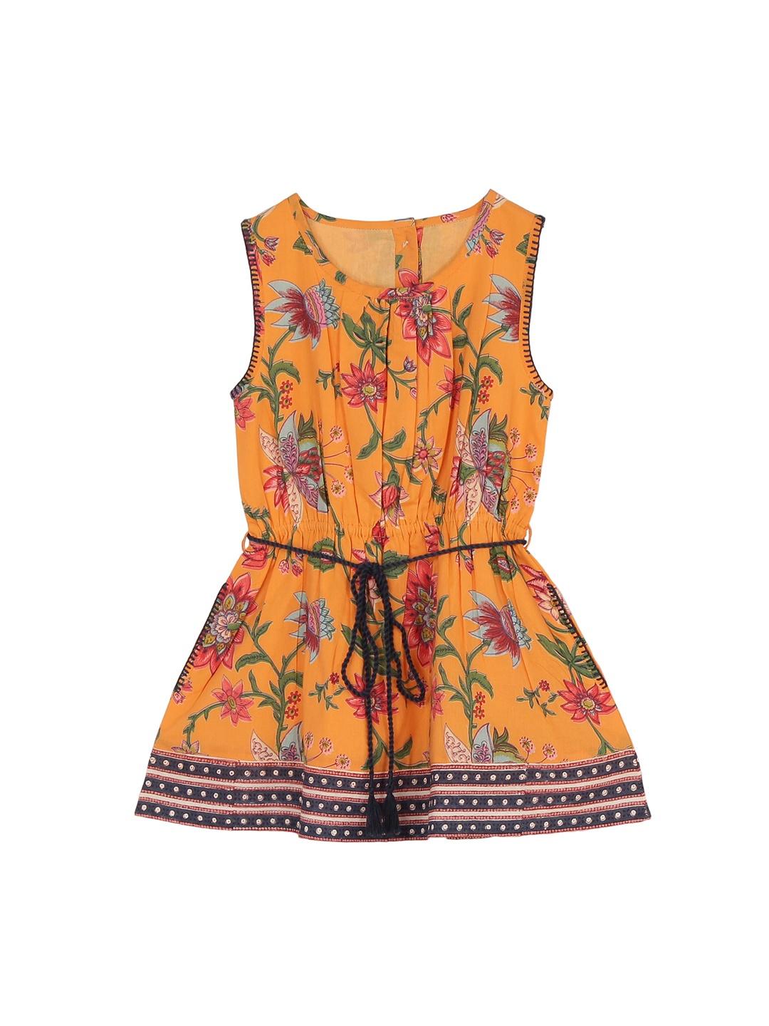 

My Little Lambs Girls Orange & Green Floral Printed Fit and Flare Dress