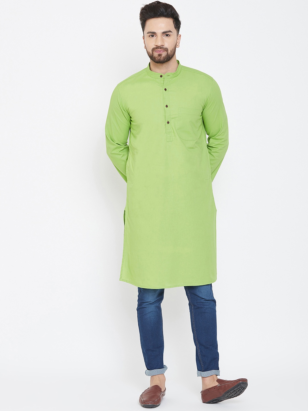 

even Men Green Solid Straight Kurta