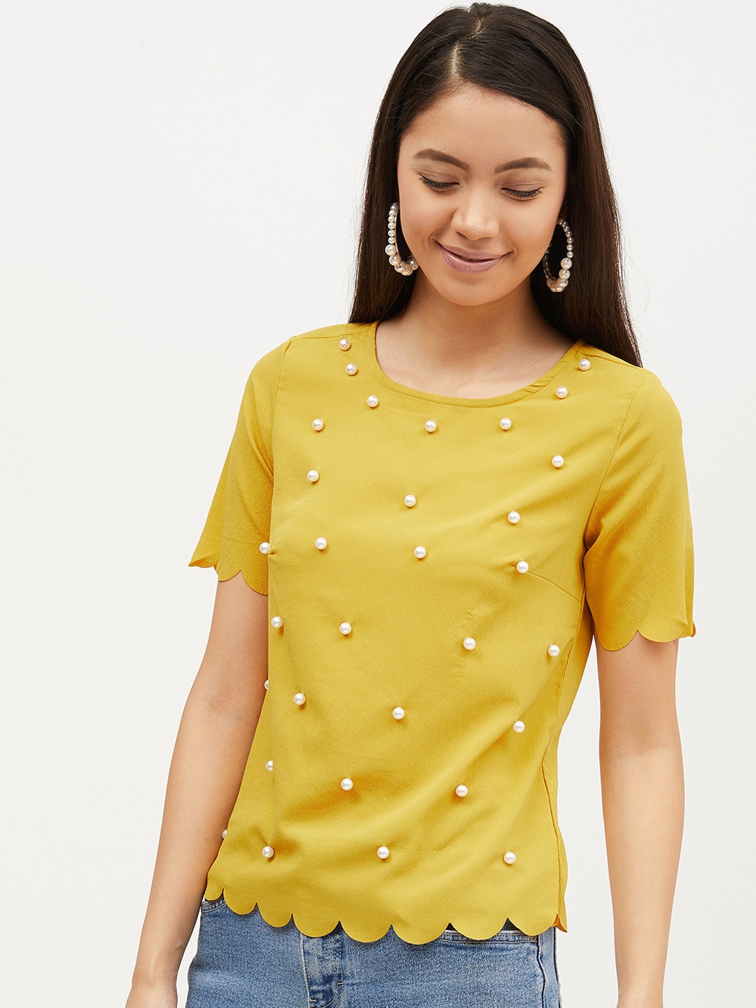 

Harpa Women Mustard Yellow Embellished Top