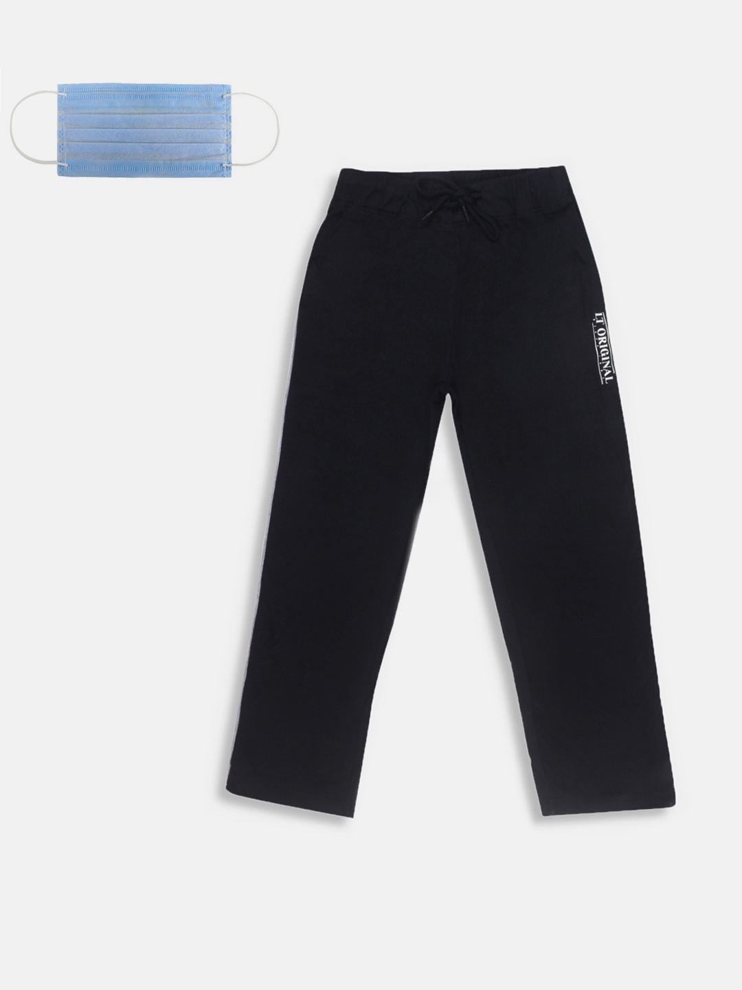 Lil Tomatoes Boys Navy Blue Solid Straight-Fit Track Pants