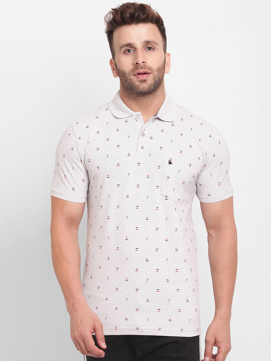 

BULLMER Men White Printed Polo Collar T-shirt