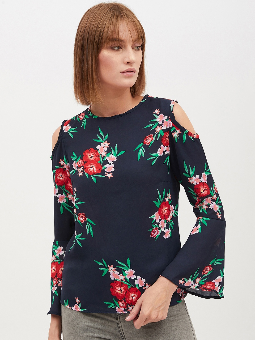 

Harpa Women Navy Blue Printed Top
