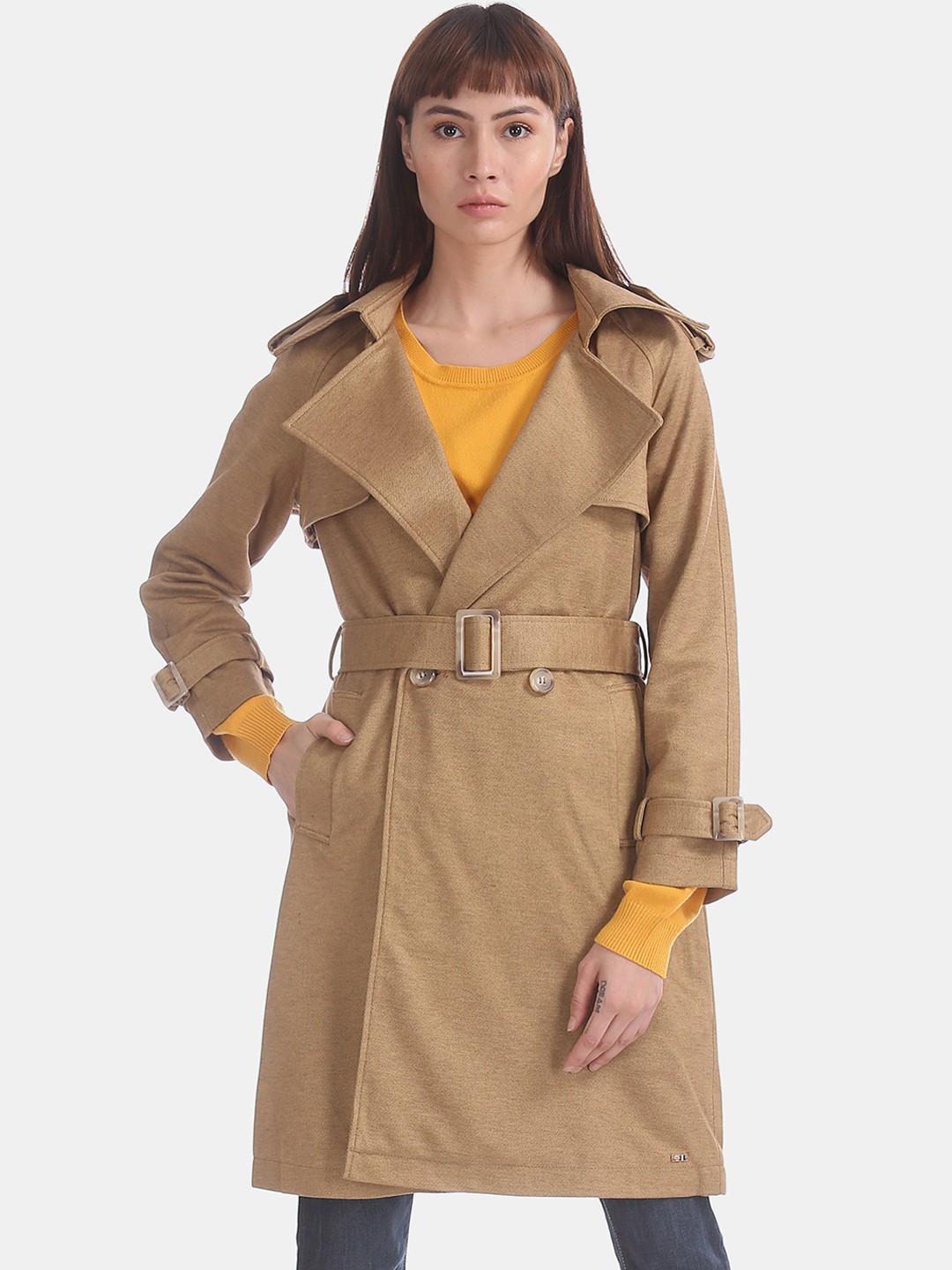 

U.S. Polo Assn. Women Double Breasted Belted Trench Coat, Brown