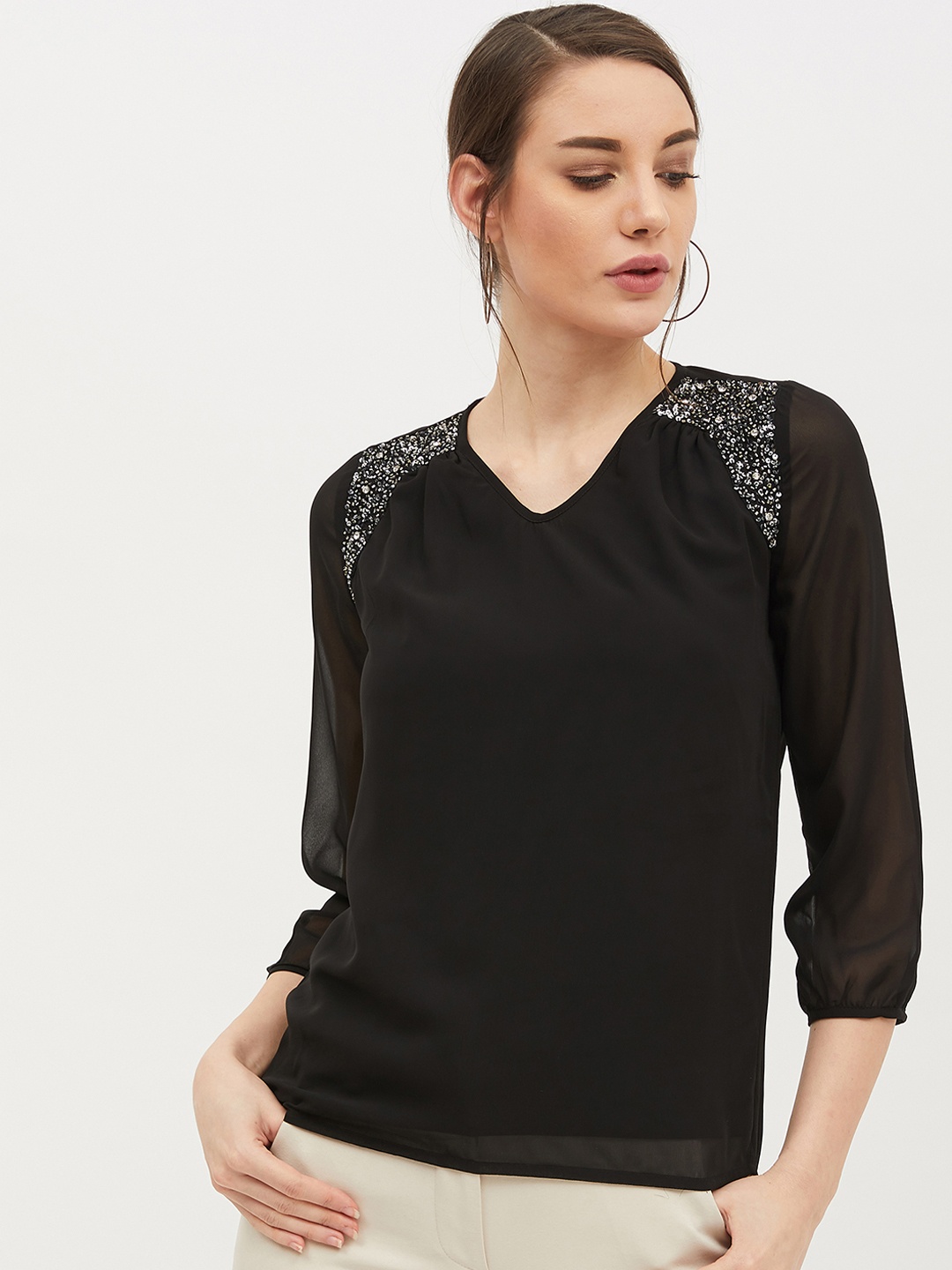 

Harpa Women Black Embellished Top