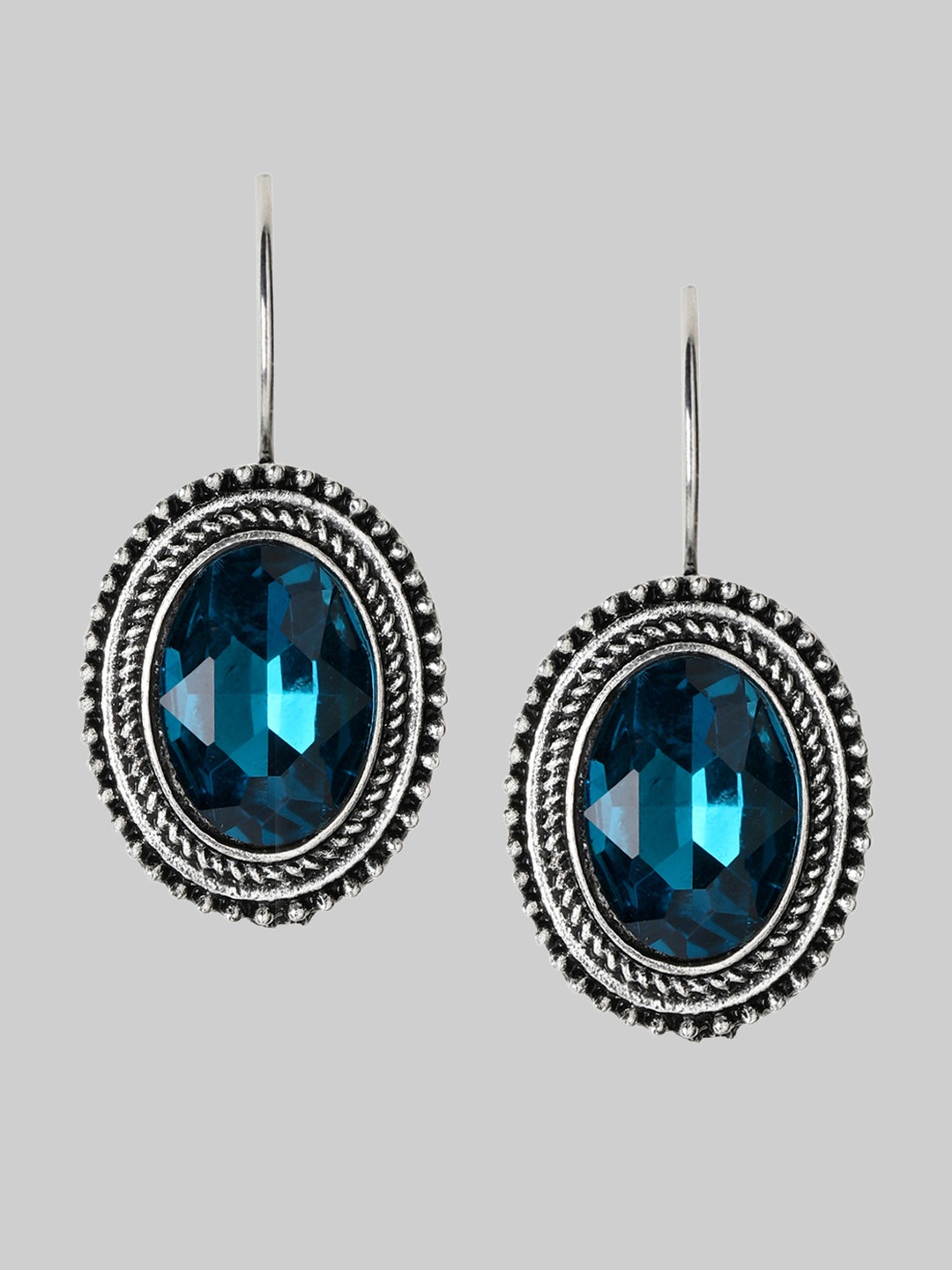 

Rubans Silver-Toned Oval Drop Earrings