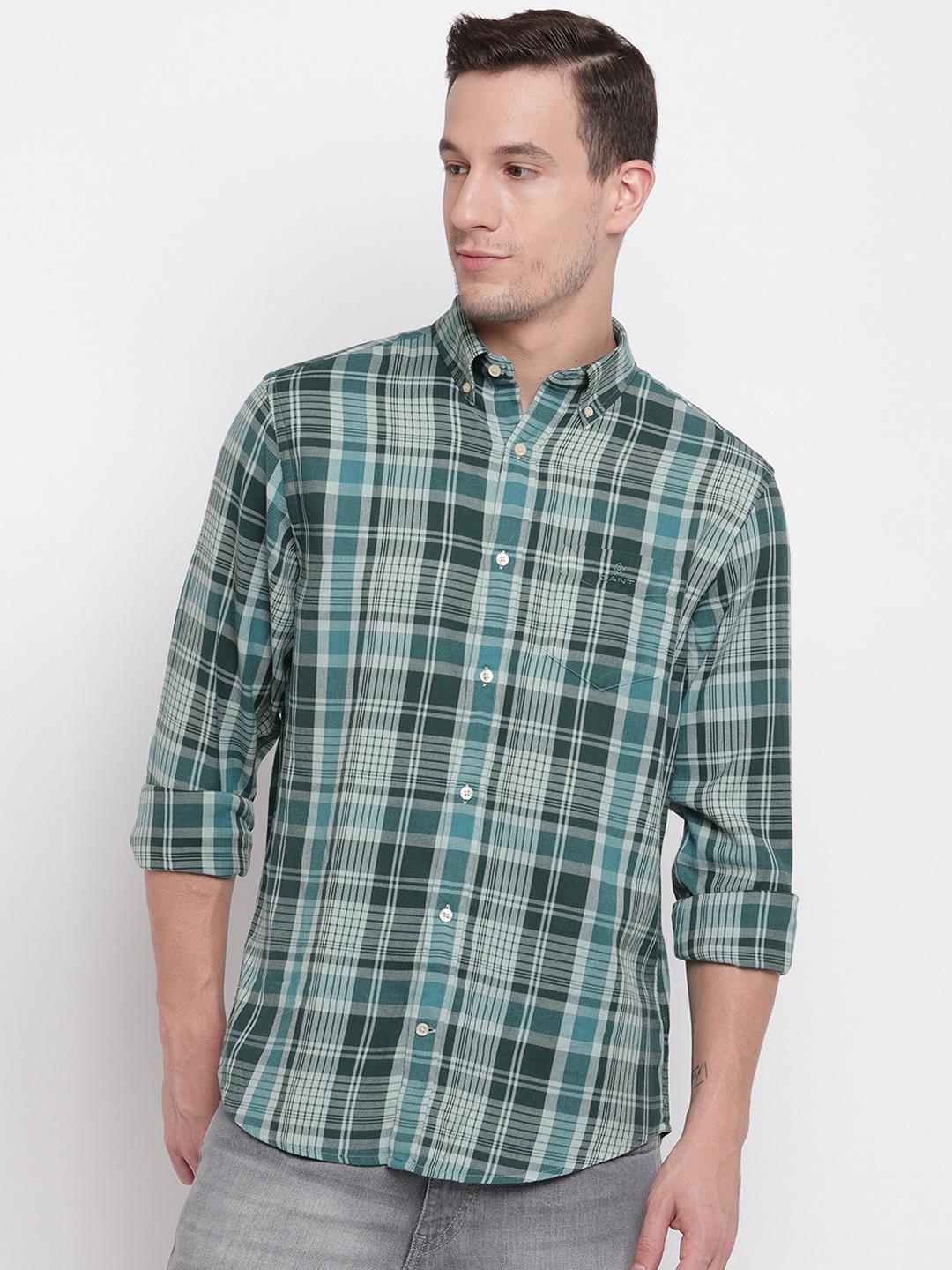 

GANT Men Green Regular Fit Checked Casual Shirt