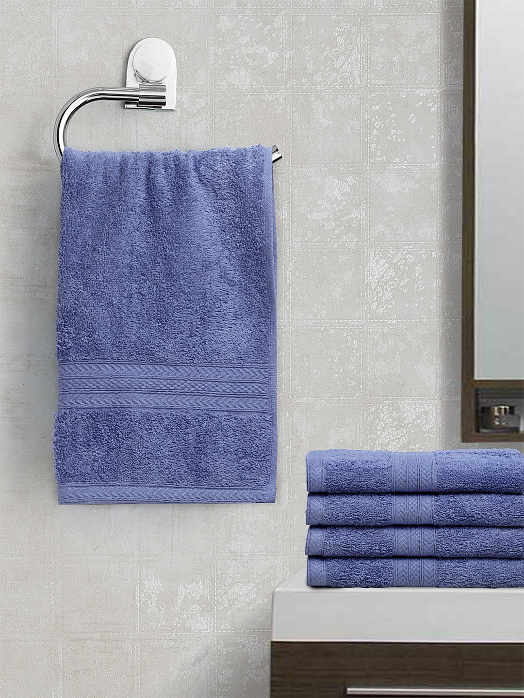 

BOMBAY DYEING Unisex Set Of 5 Blue Solid Tulip 450 GSM Hand Towels