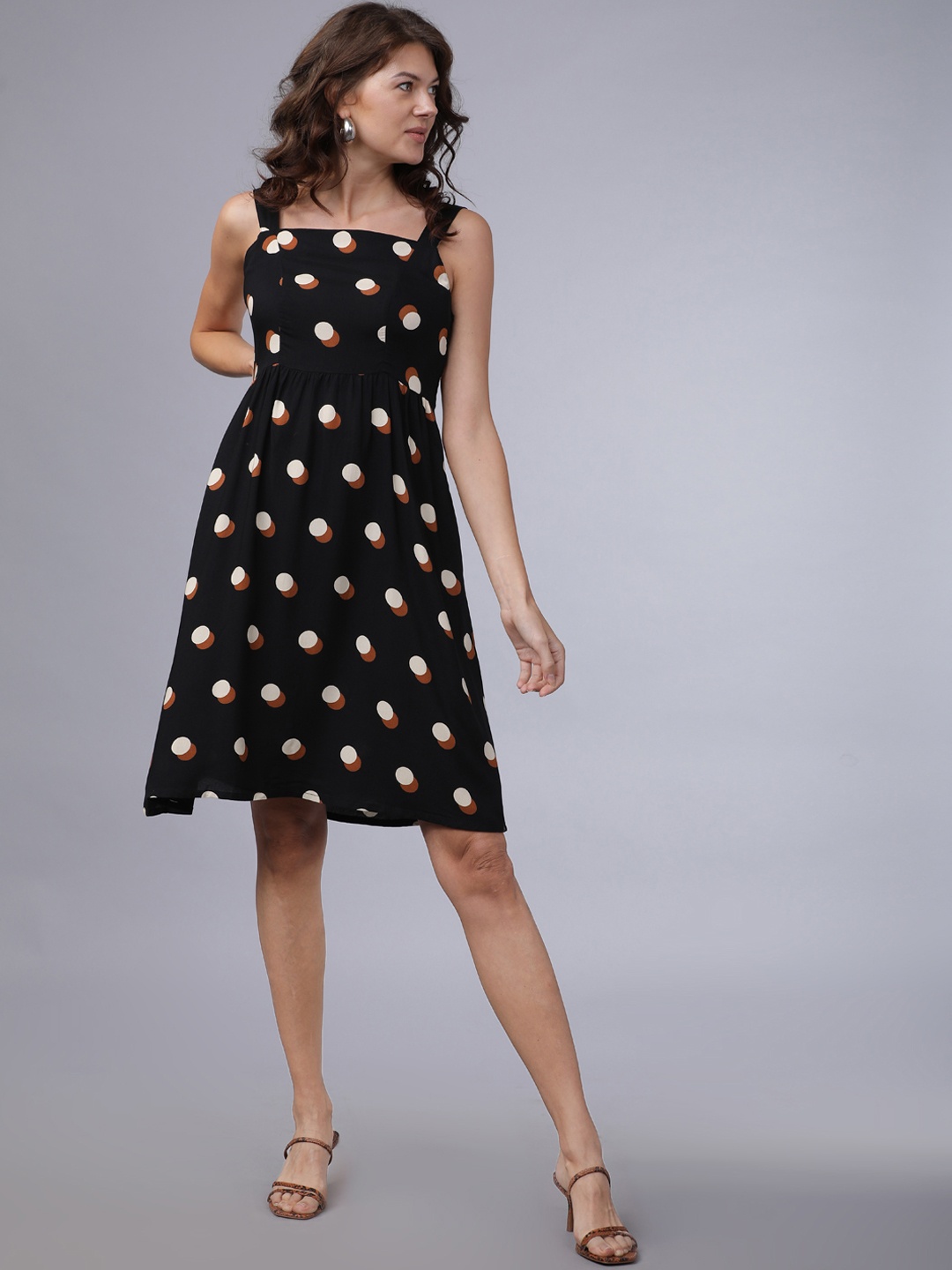 

Tokyo Talkies Women Black Printed Fit and Flare Dress