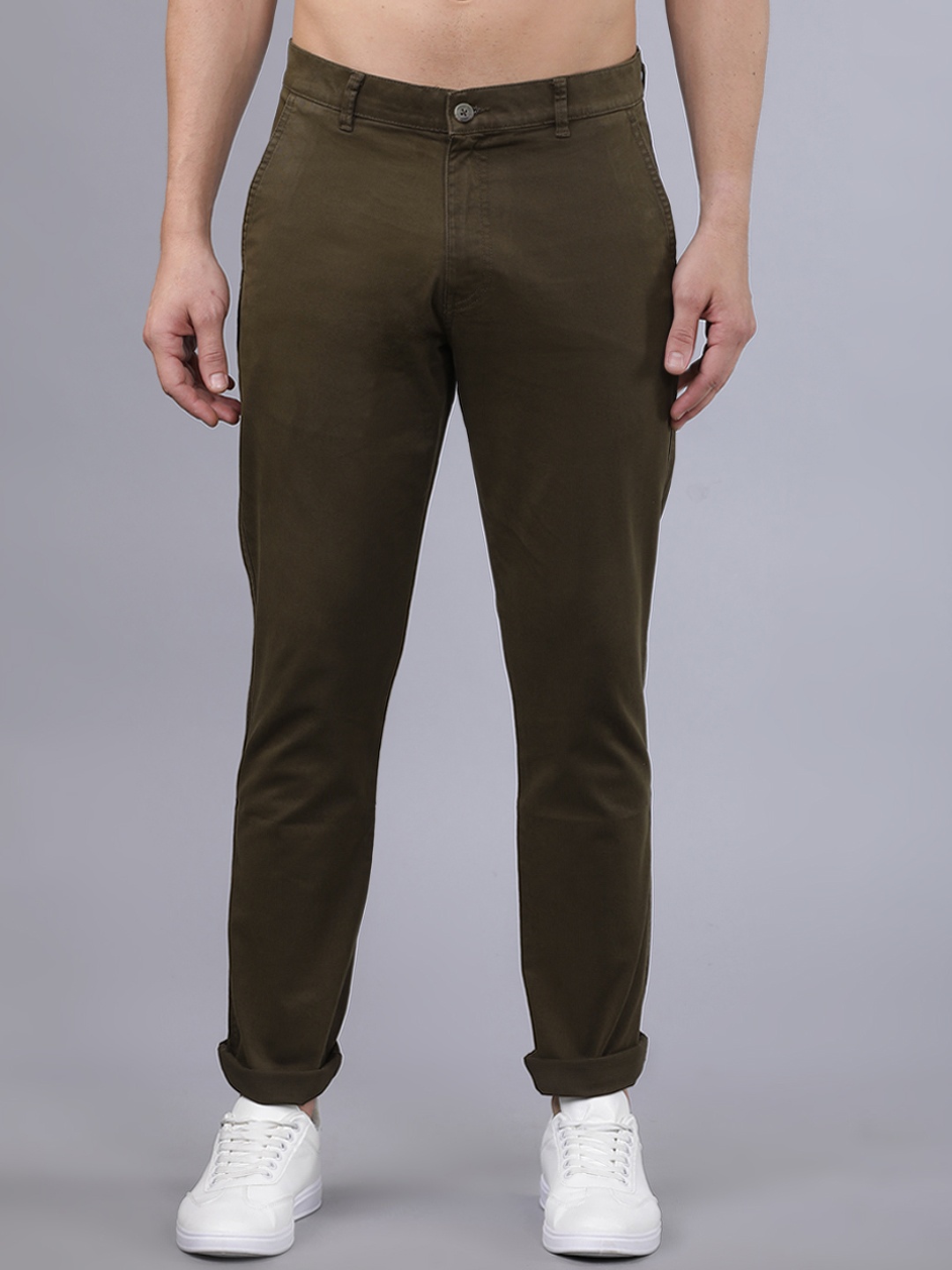 

HIGHLANDER Men Olive Green Slim Fit Solid Regular Trousers