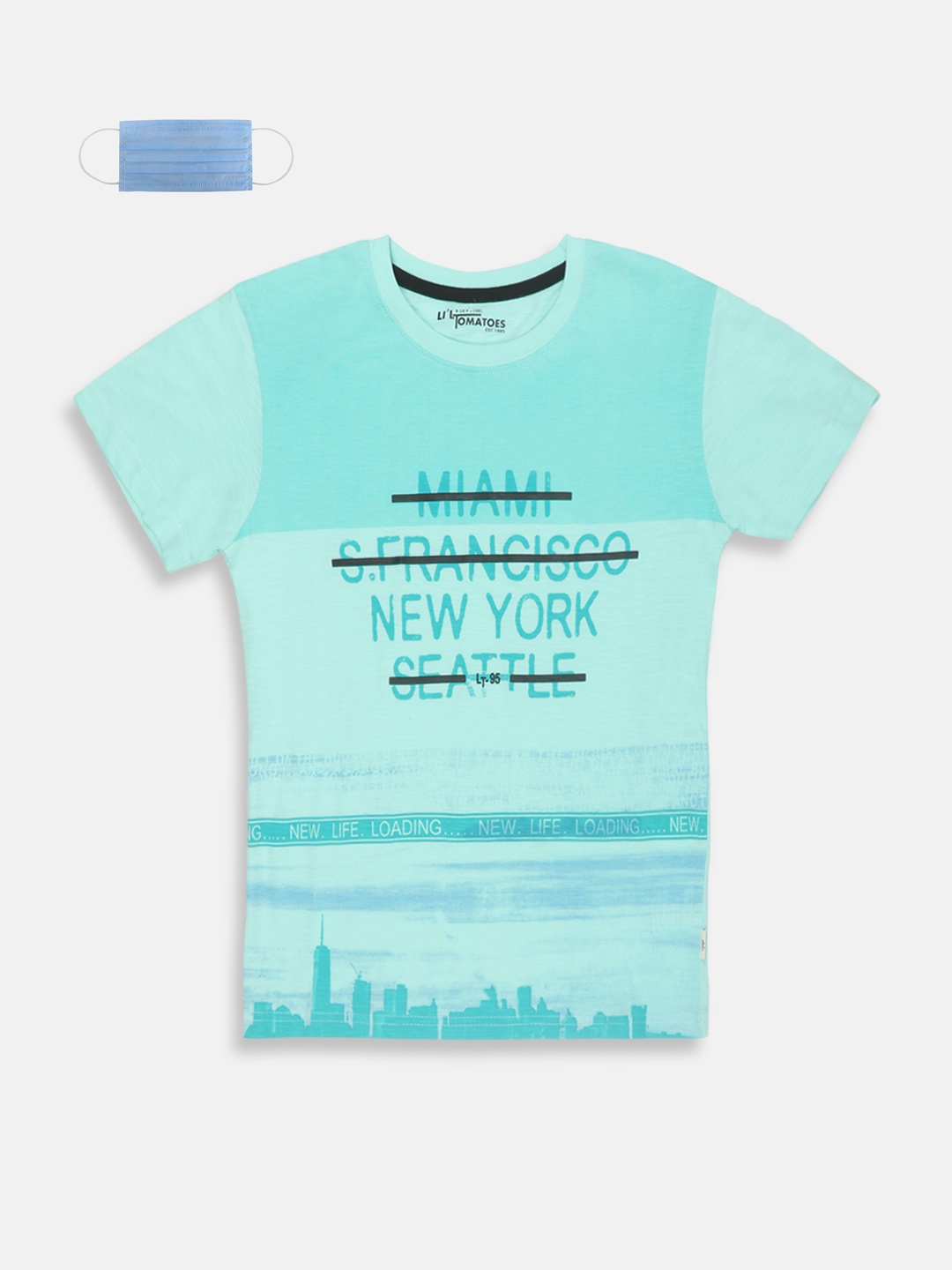 

Lil Tomatoes Boys Sea Green Printed Round Neck T-shirt