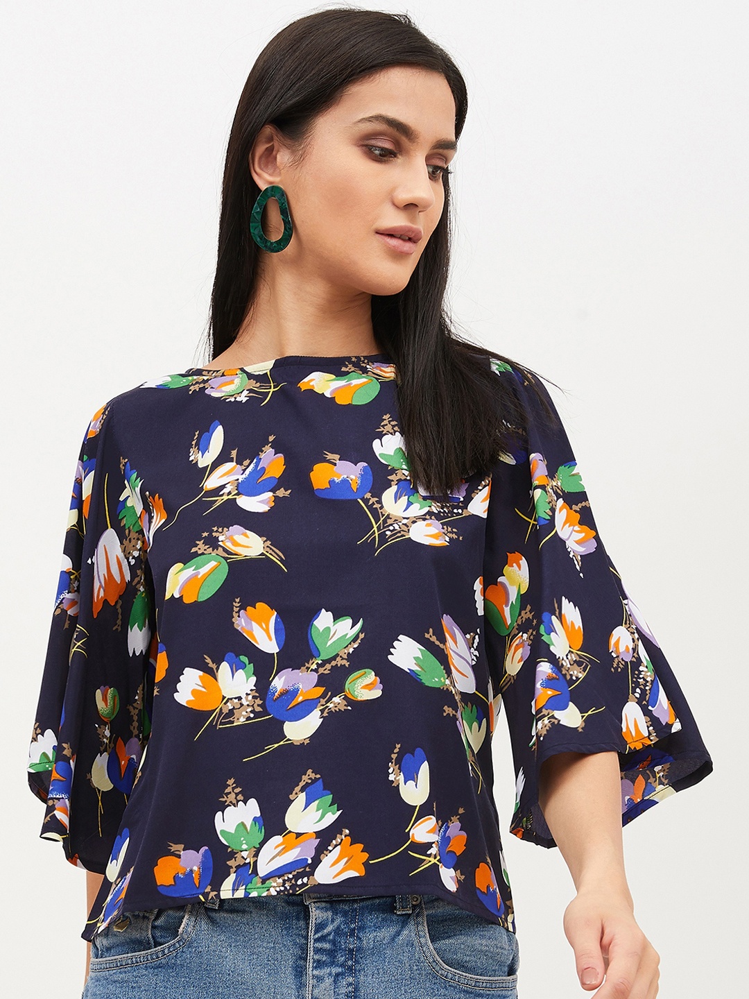 

Harpa Women Multicoloured Floral Printed A-Line Top, Multi