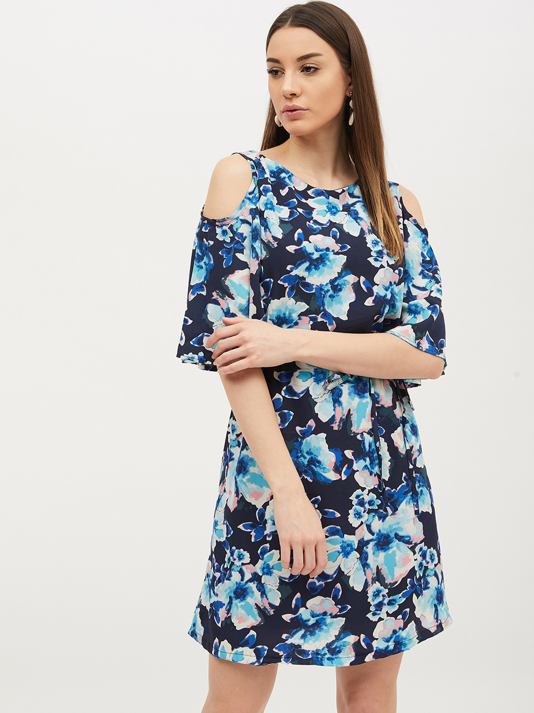 

Harpa Women Navy Blue Printed A-Line Dress