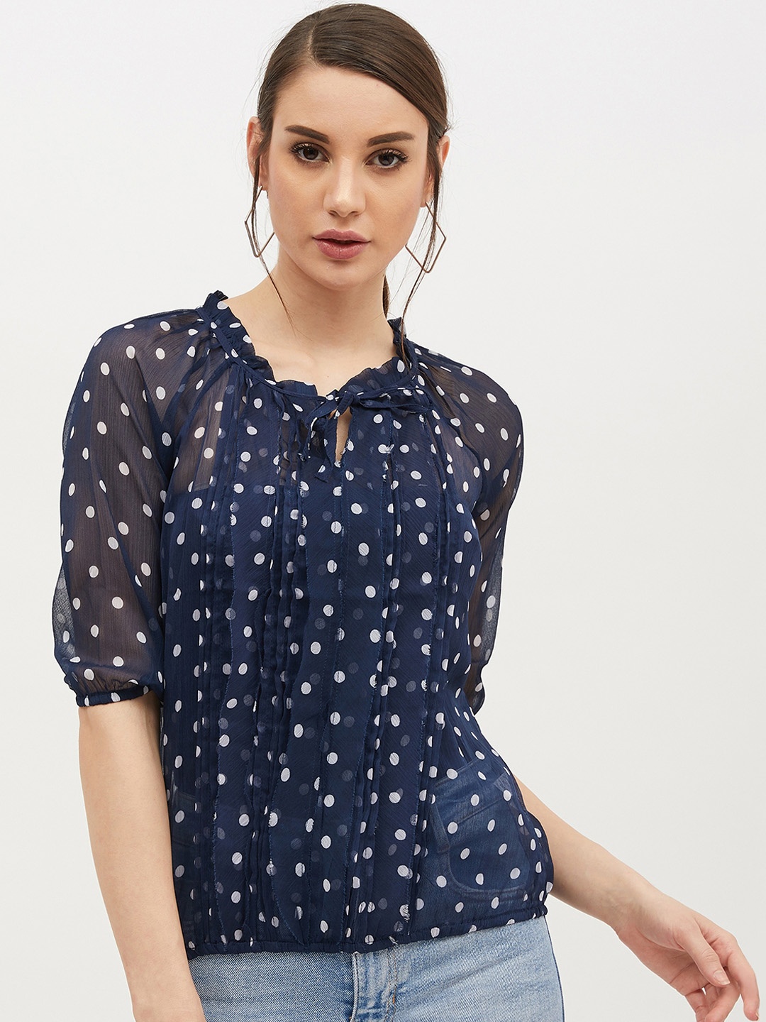 

Harpa Women Navy Blue Printed Top
