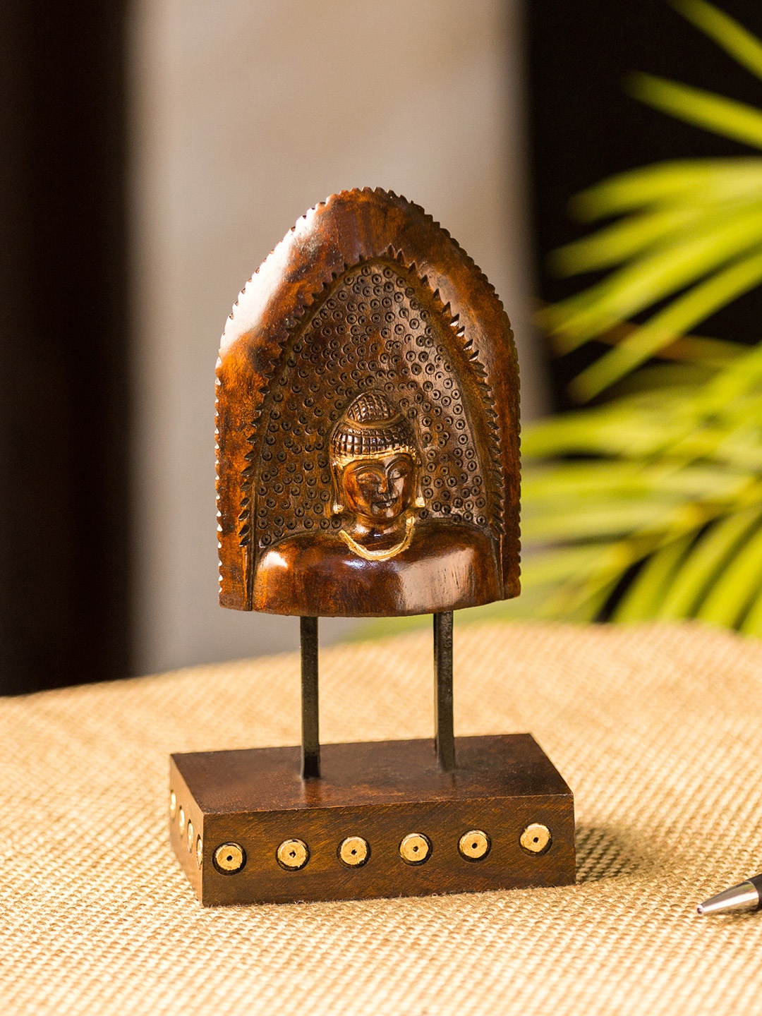 ExclusiveLane Brown & Gold-Toned Hand Carved Divine Buddha Wooden Sculpture