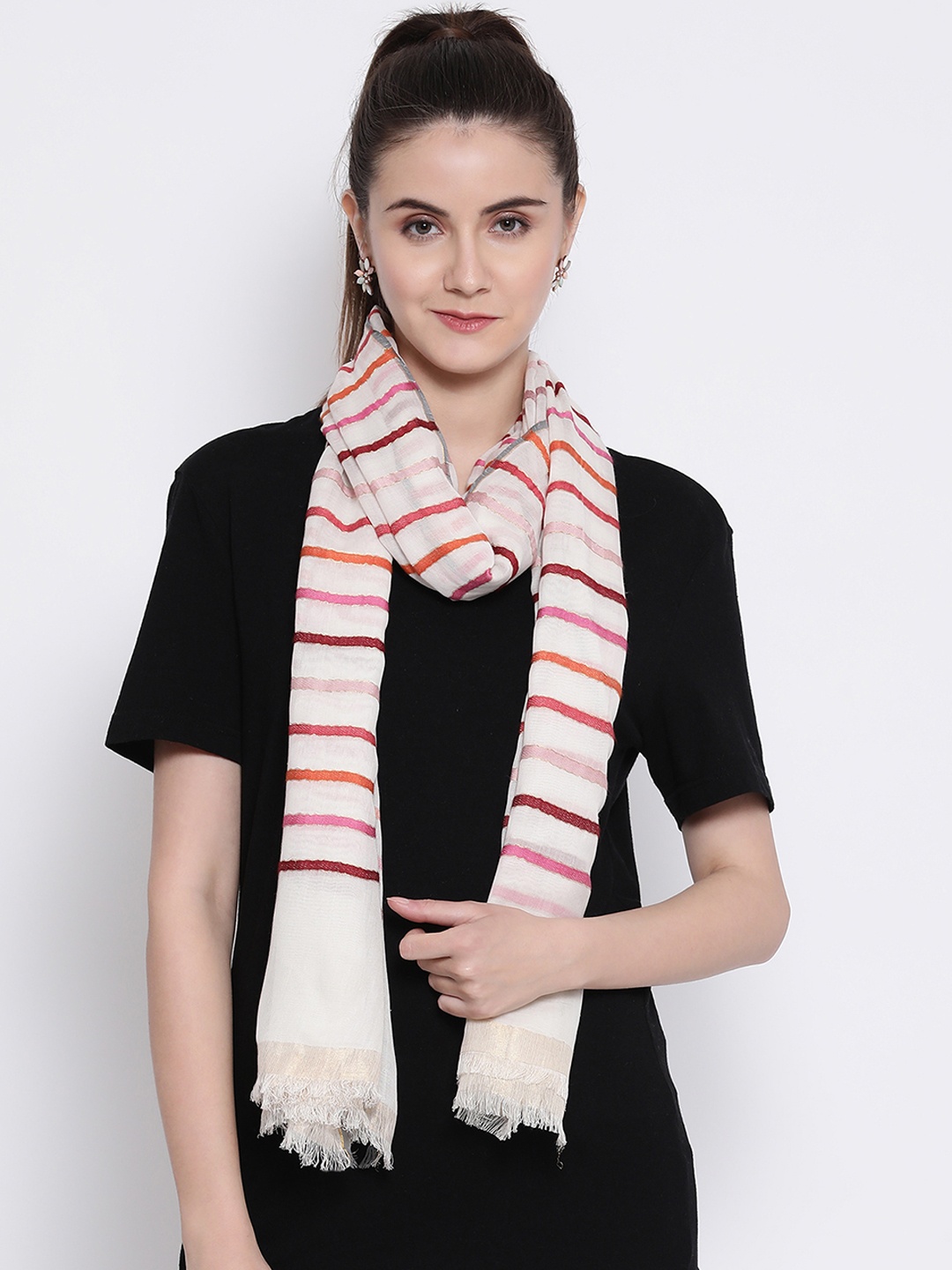 

SHINGORA Women Off-White Striped Stole