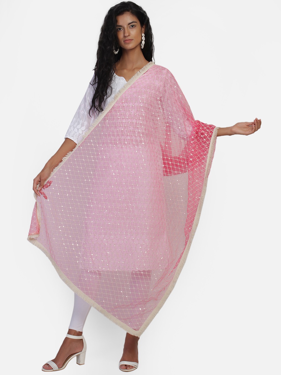 

amraoo Pink Embroidered Dupatta