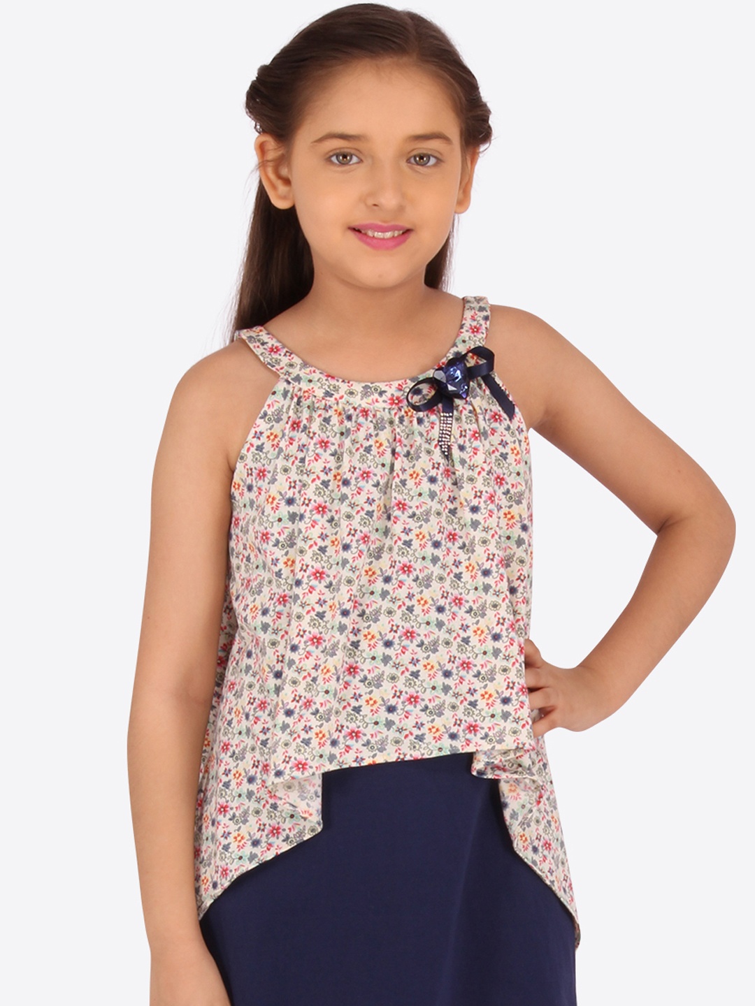 

CUTECUMBER Girls Peach-Coloured Printed A-Line Dress