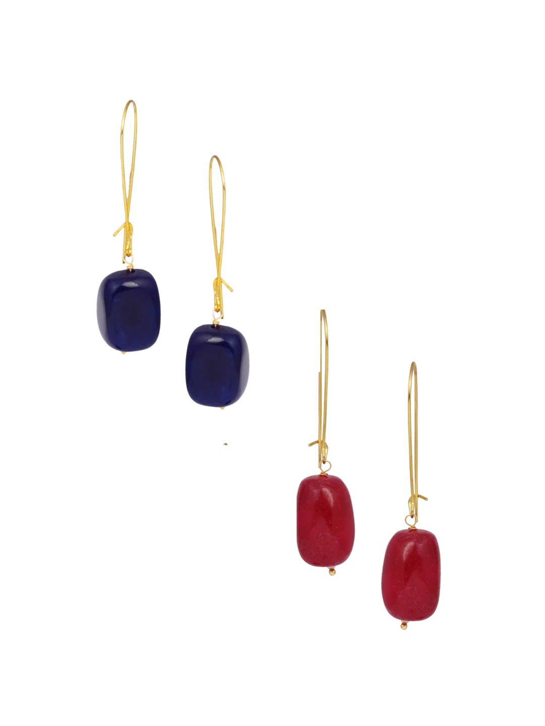 

DUGRISTYLE Gold-Plated Red & Blue Oval Drop Earrings