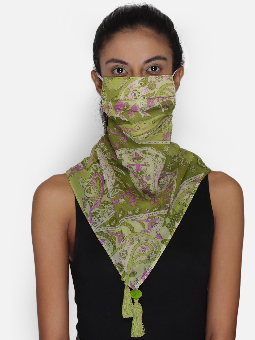 

Anekaant Women Green Printed 3-Ply Reusable Scarf Style Outdoor Mask