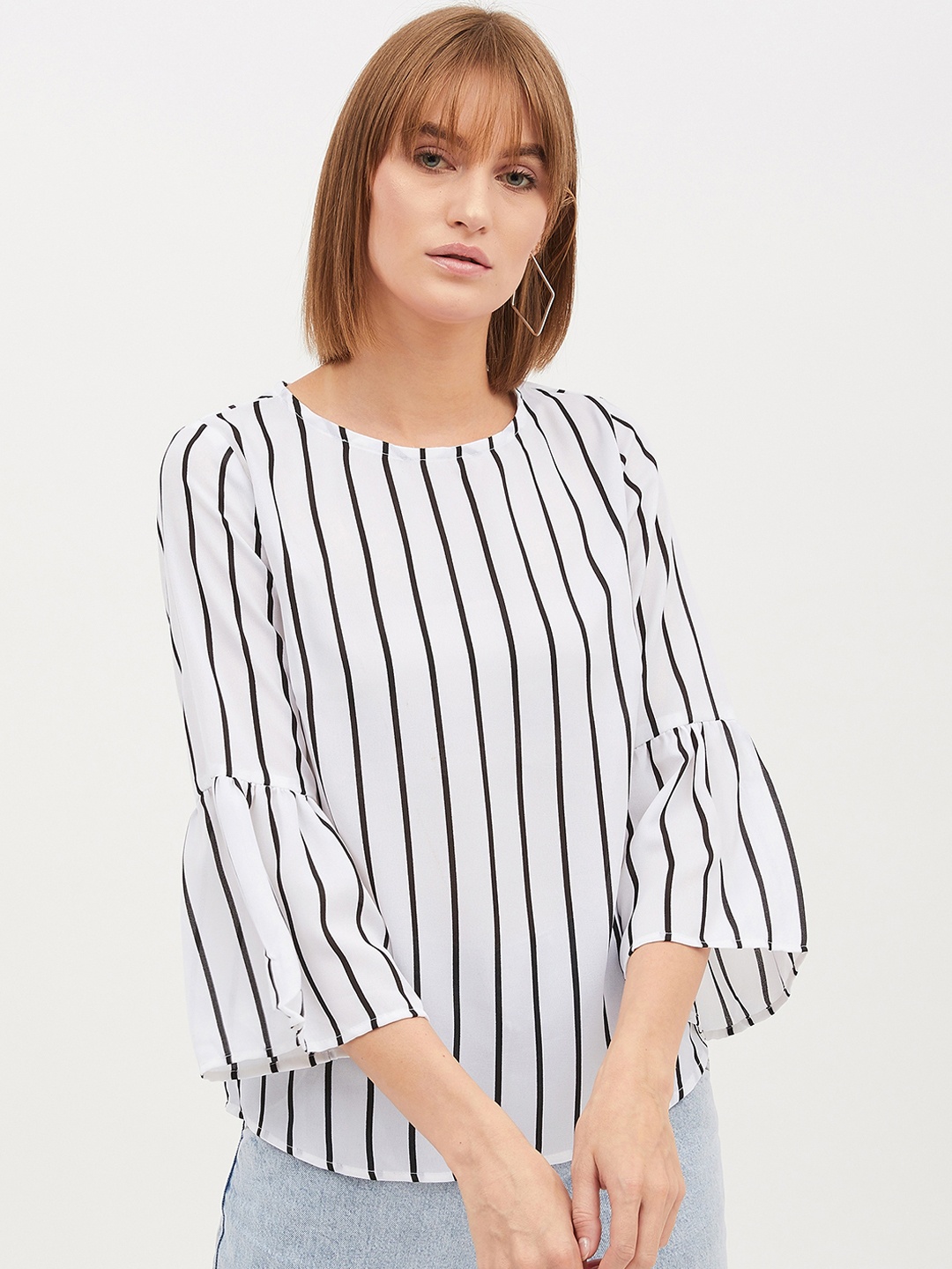 Harpa Women White & Black Striped Top