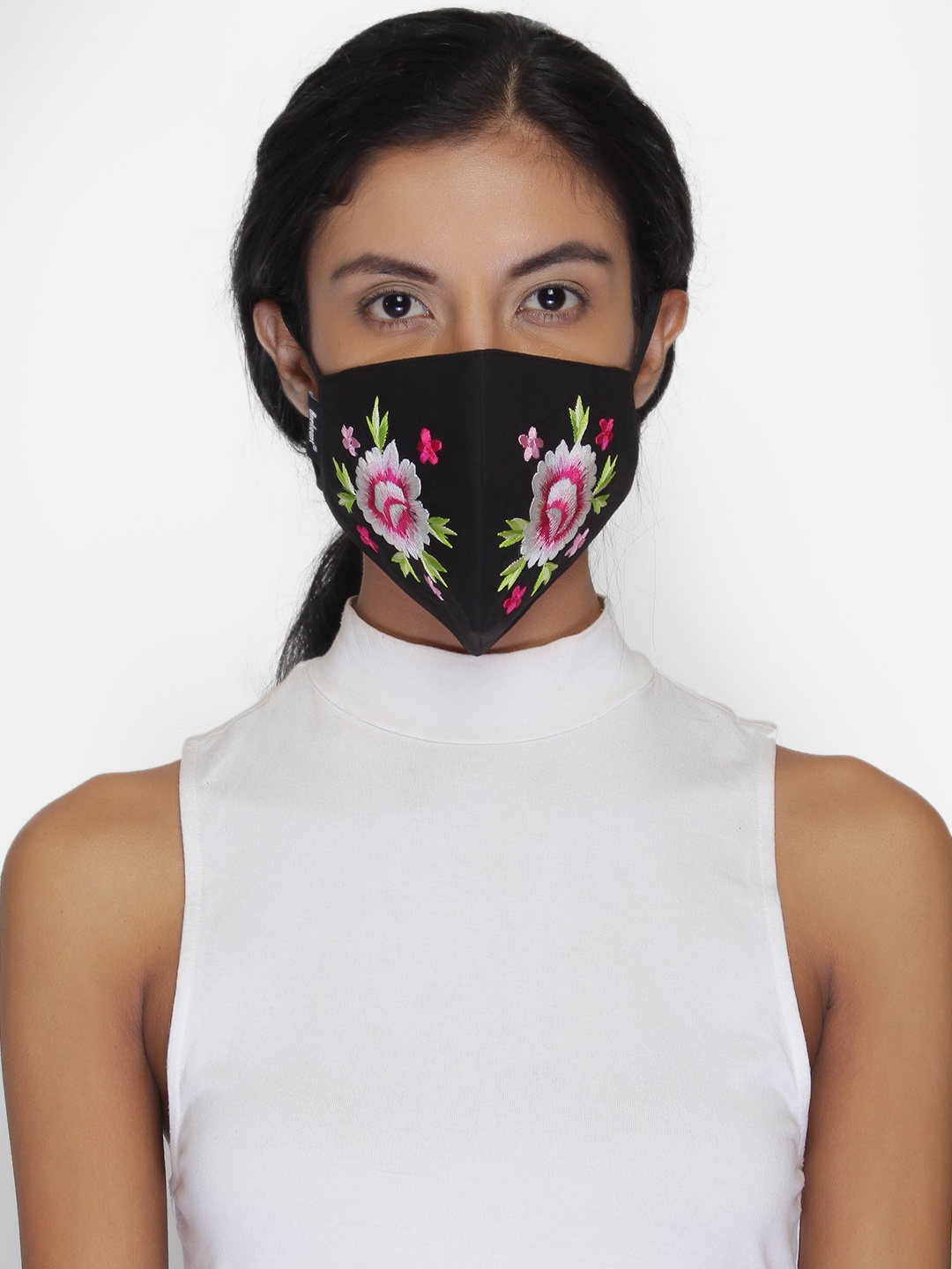 

Anekaant Women Black Embroidered 3-Ply Reusable Outdoor Mask