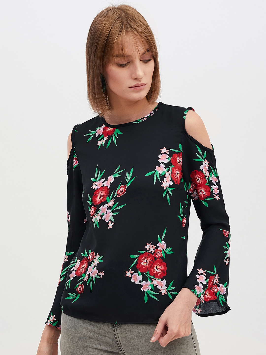 

Harpa Women Black Floral Printed Top