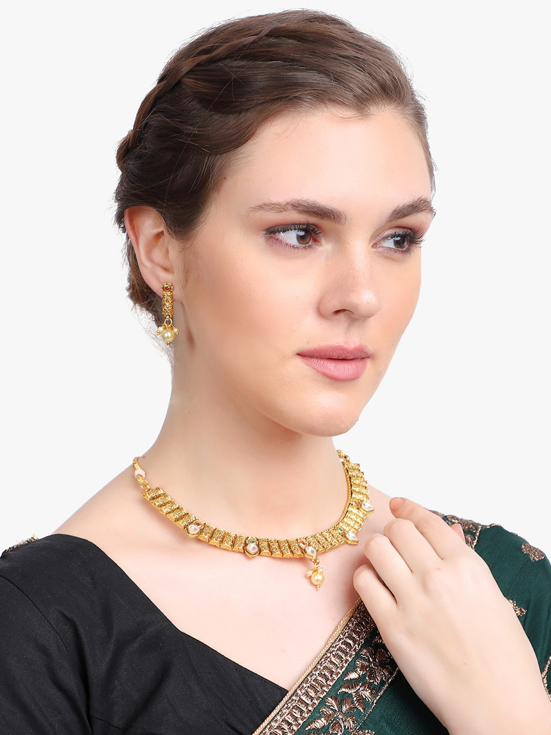 

Adwitiya Collection Women Gold-Plated Copper Antique Necklace with Earrings