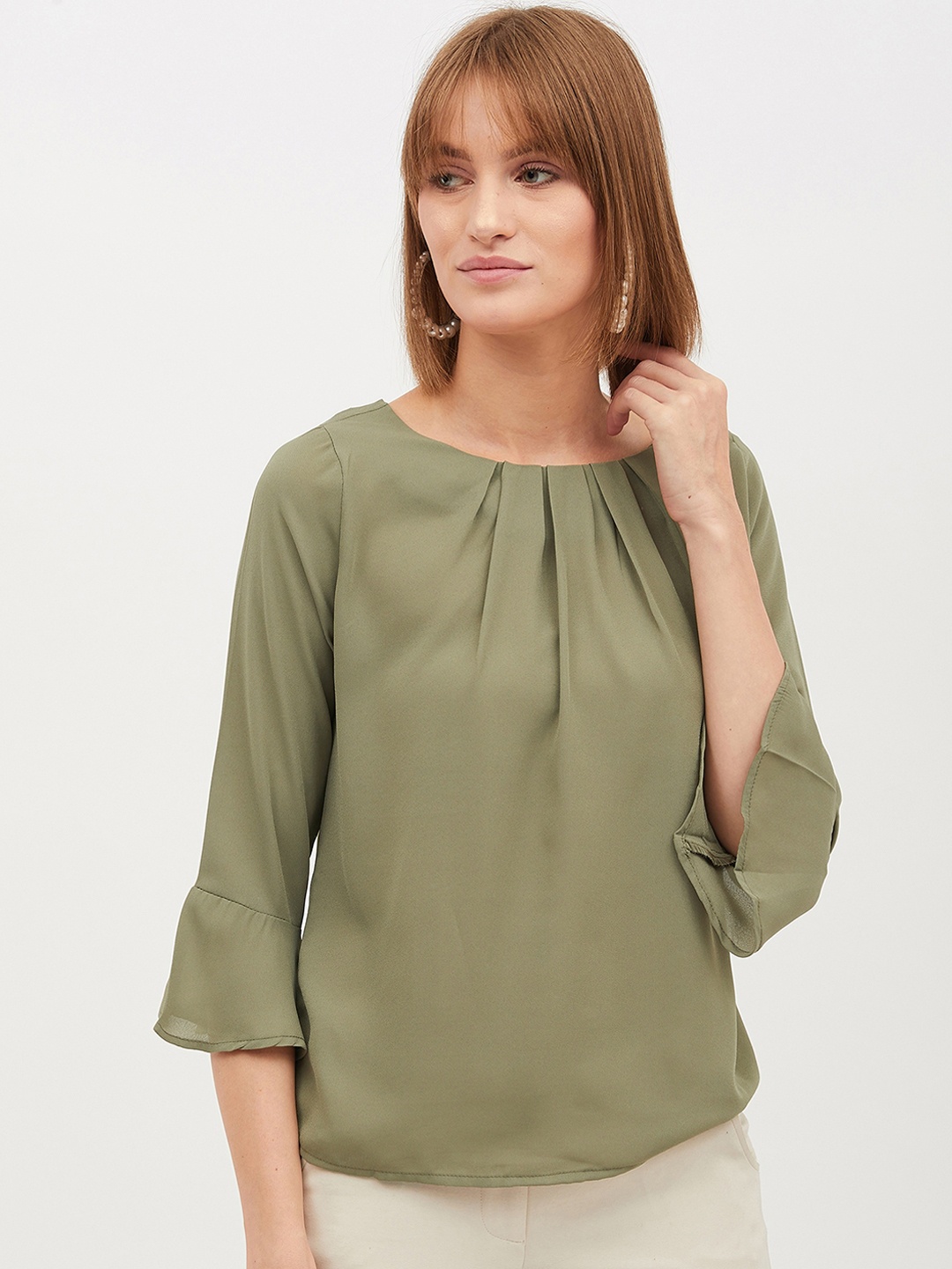 

Harpa Women Olive Green Solid Top