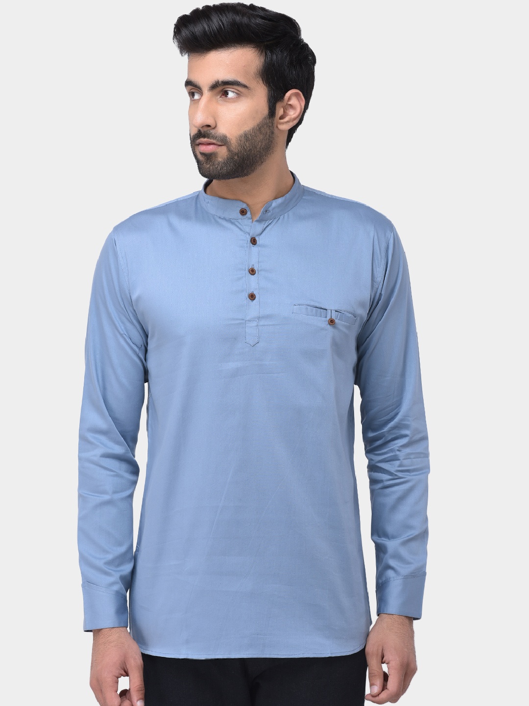 

SG LEMAN Men Blue Solid Straight Kurta