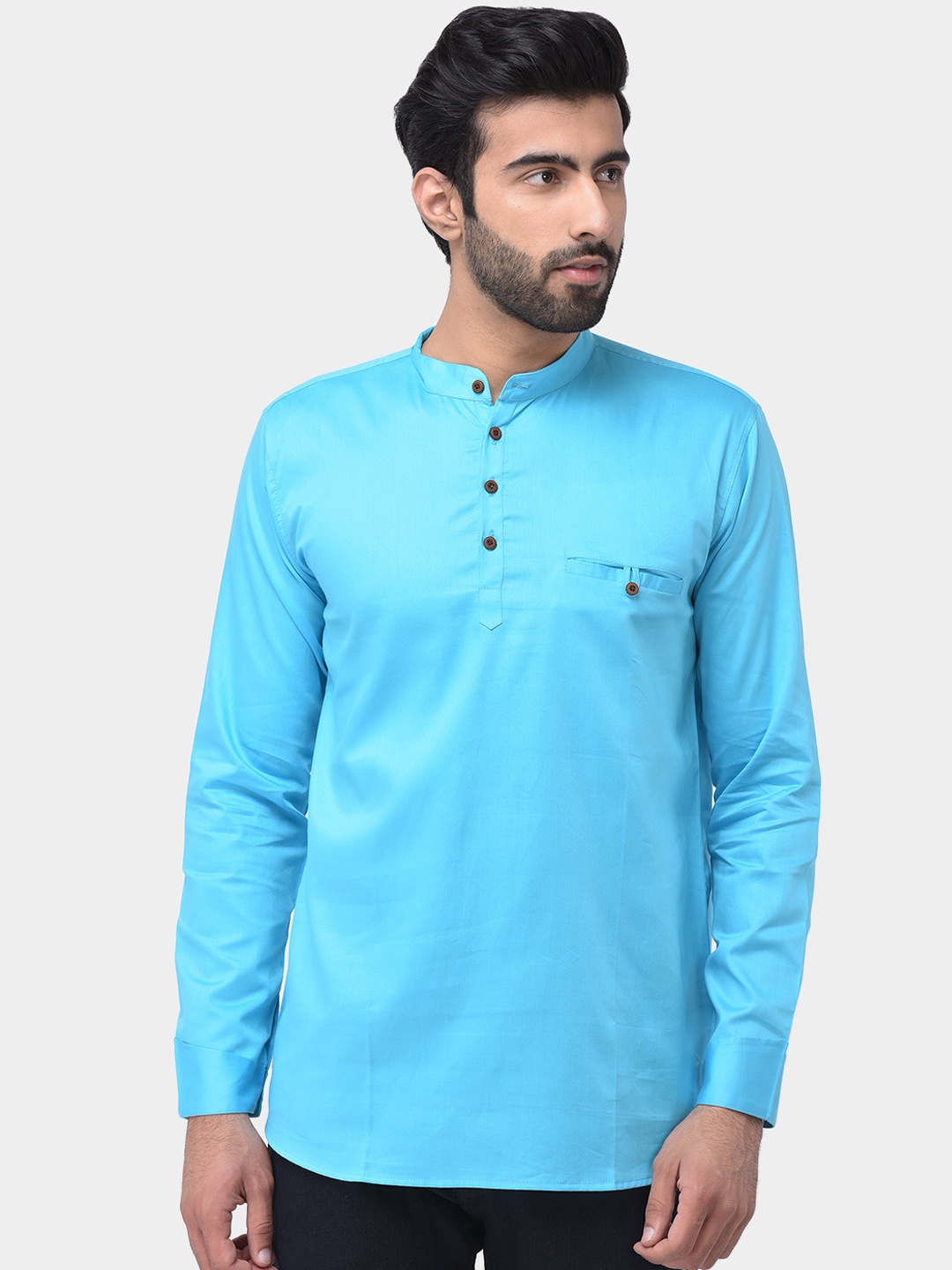 

SG LEMAN Men Turquoise Blue Solid Straight Kurta