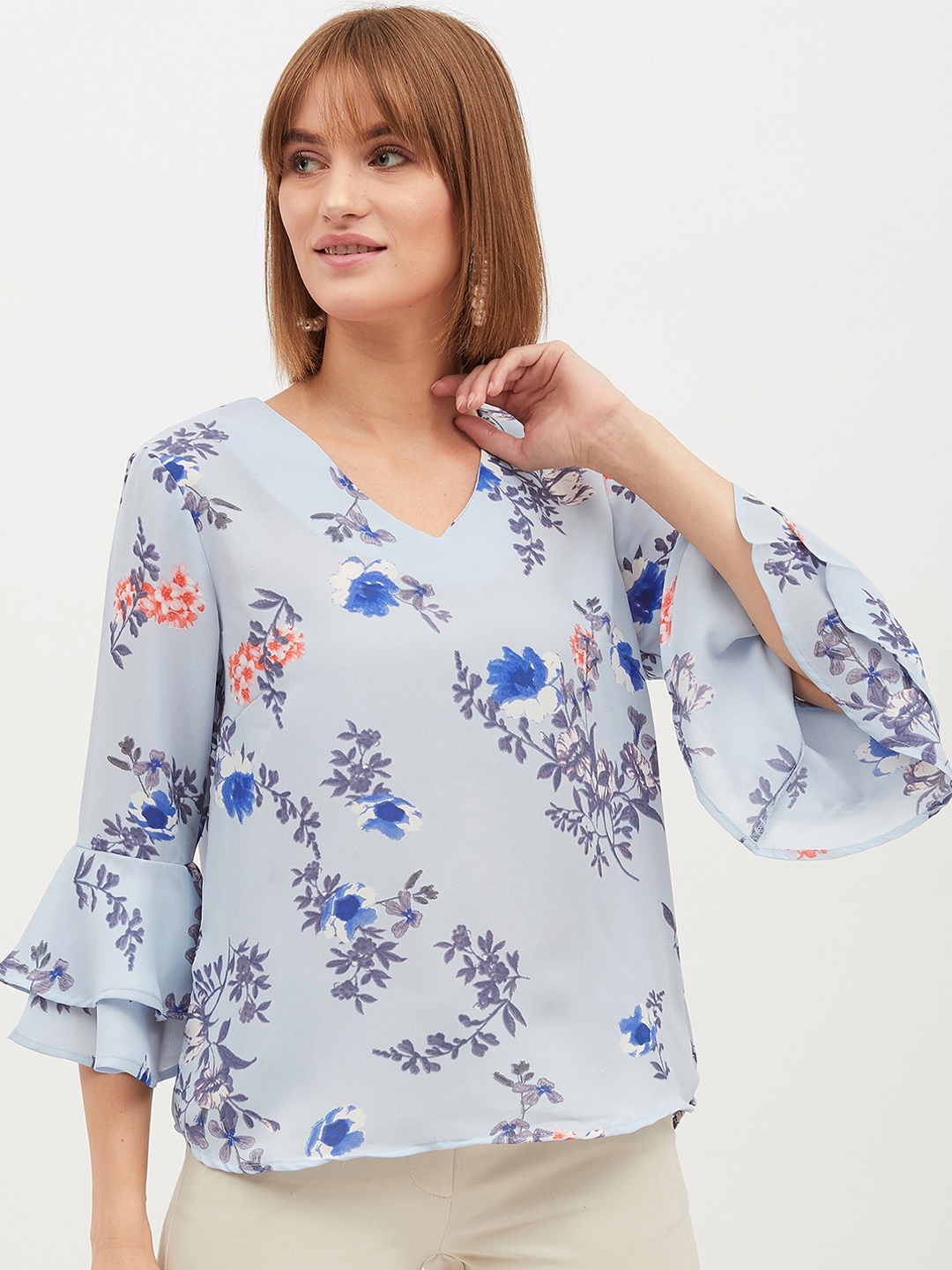 

Harpa Women Blue Floral Printed Top