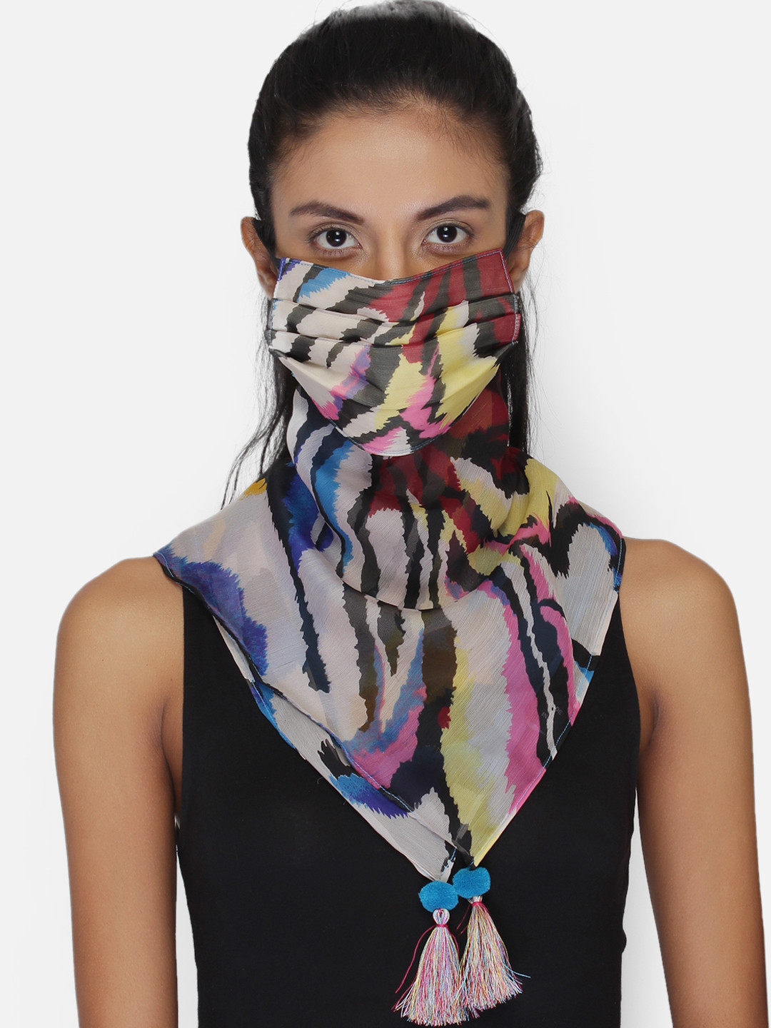 

Anekaant Women Multicoloured Reusable 3-Ply Protective Outdoor Scarf Style Mask, Multi