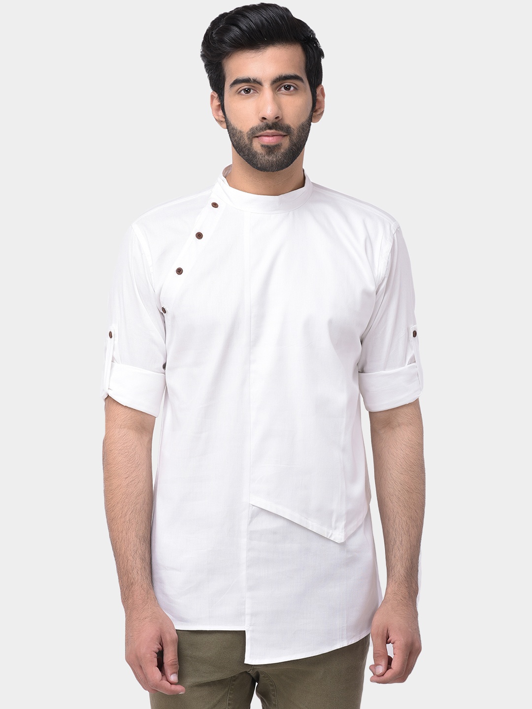 

SG LEMAN Men White Solid Straight Fusion Kurta