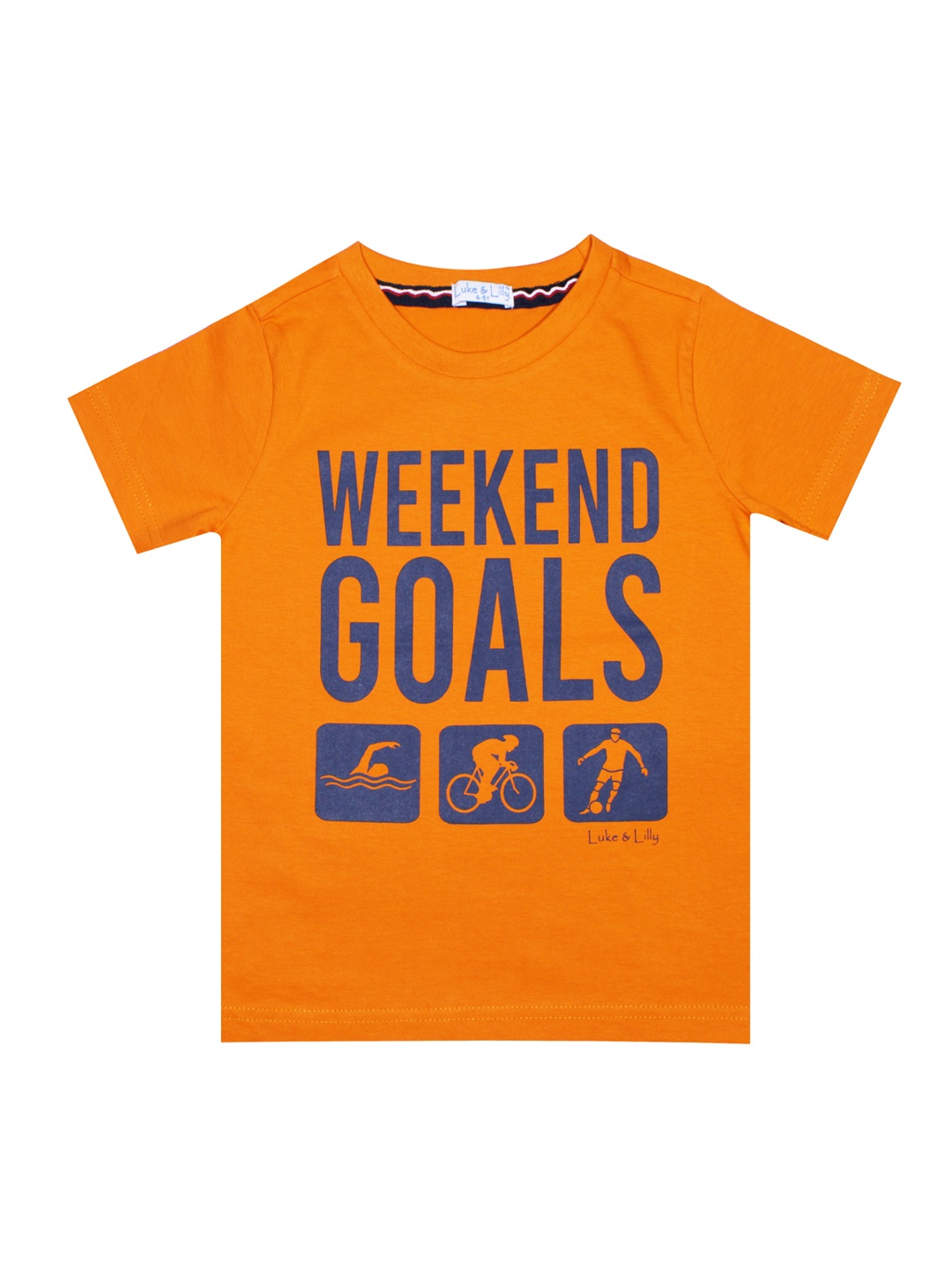 

Luke Lilly Boys Orange Printed Round Neck Pure Cotton T-shirt