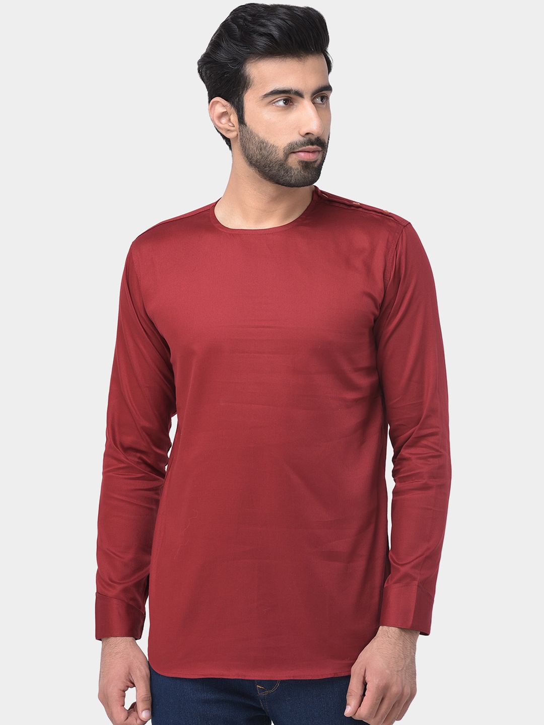 

SG LEMAN Men Maroon Solid Straight Kurta