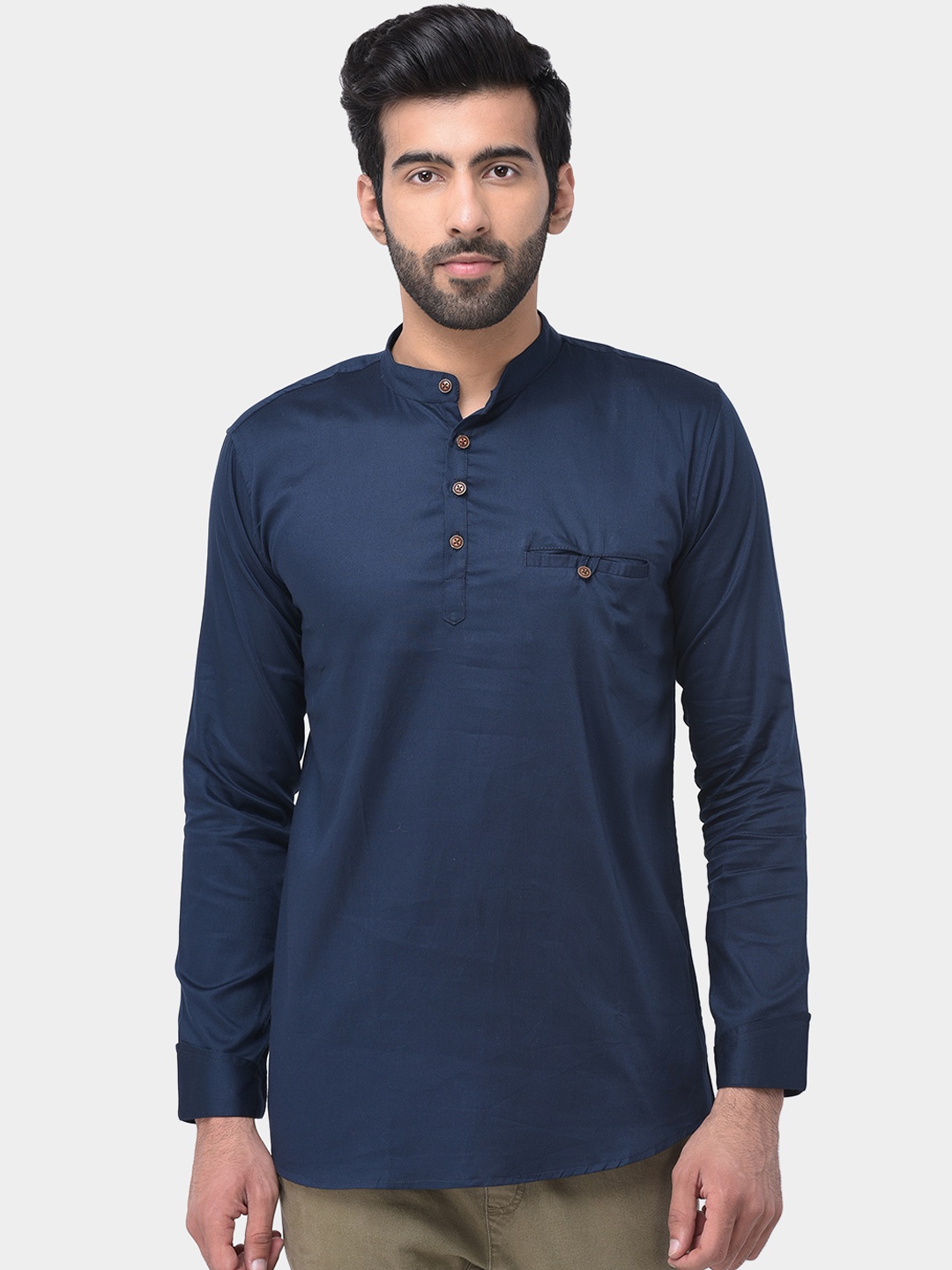 

SG LEMAN Men Navy Blue Solid Straight Kurta