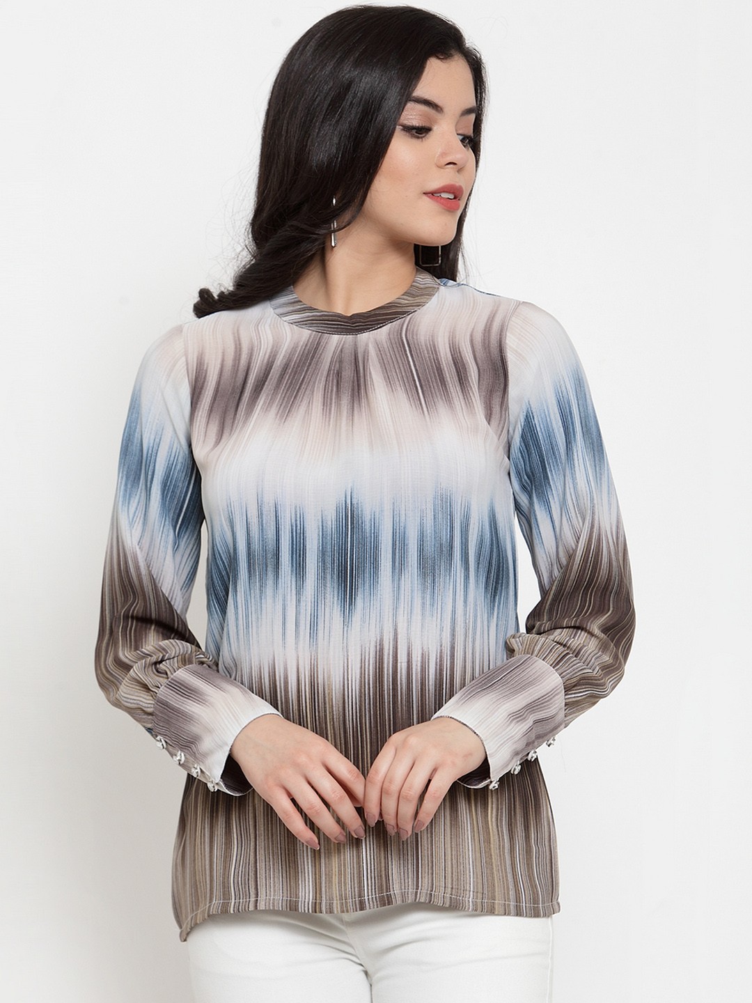

Aujjessa Women White & Brown Printed Top