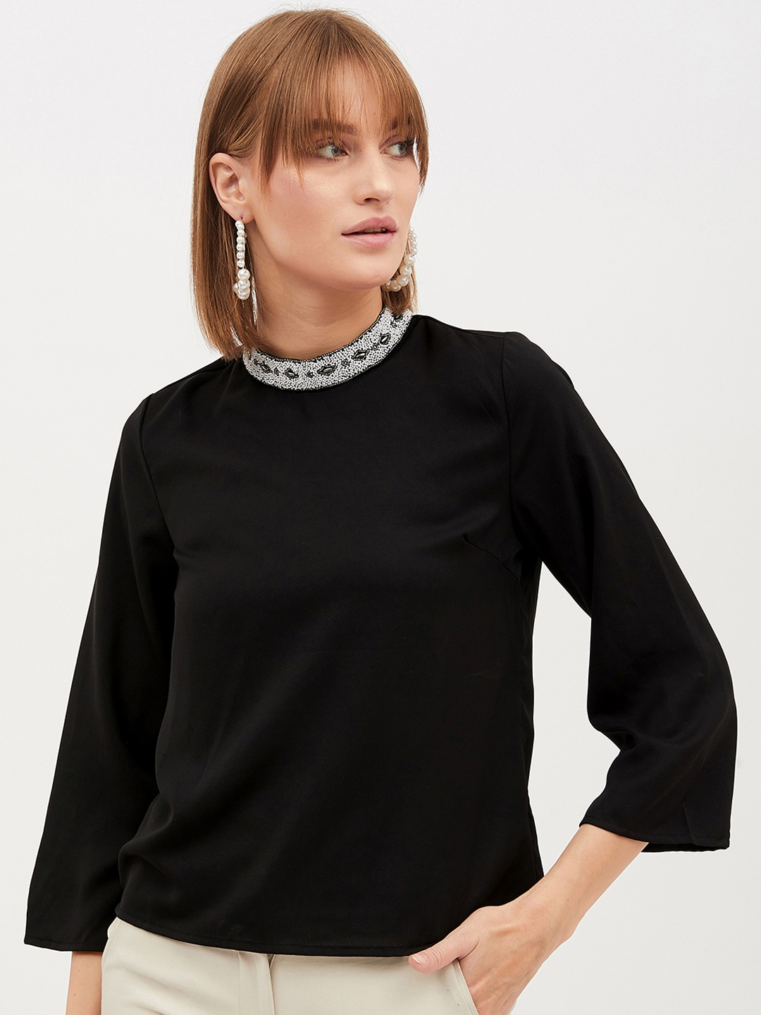 

Harpa Women Black Embellished Top
