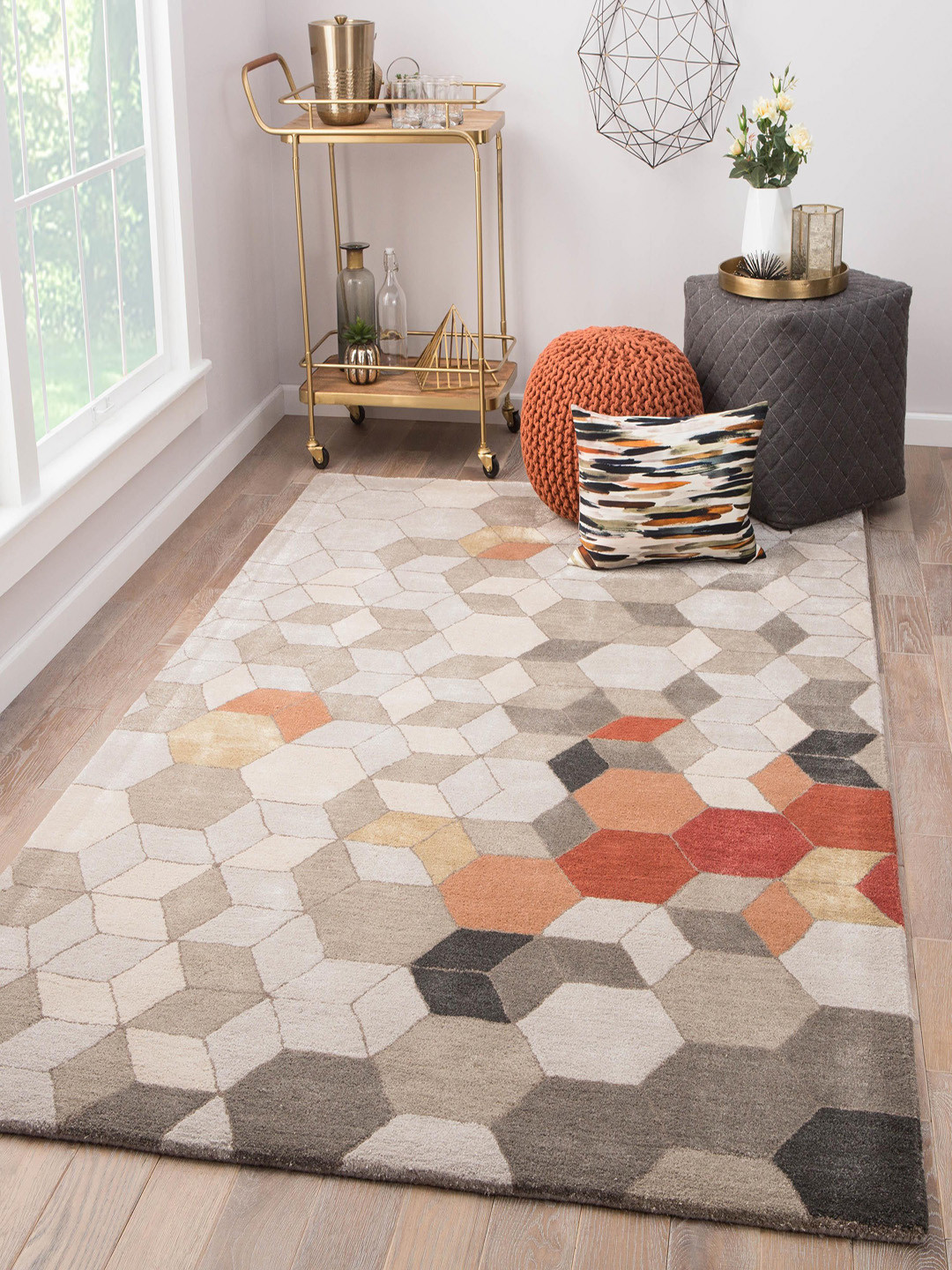 

Jaipur Rugs Grey & Brown Geometric Hand-Tufted Modern Anti-Skid Carpet