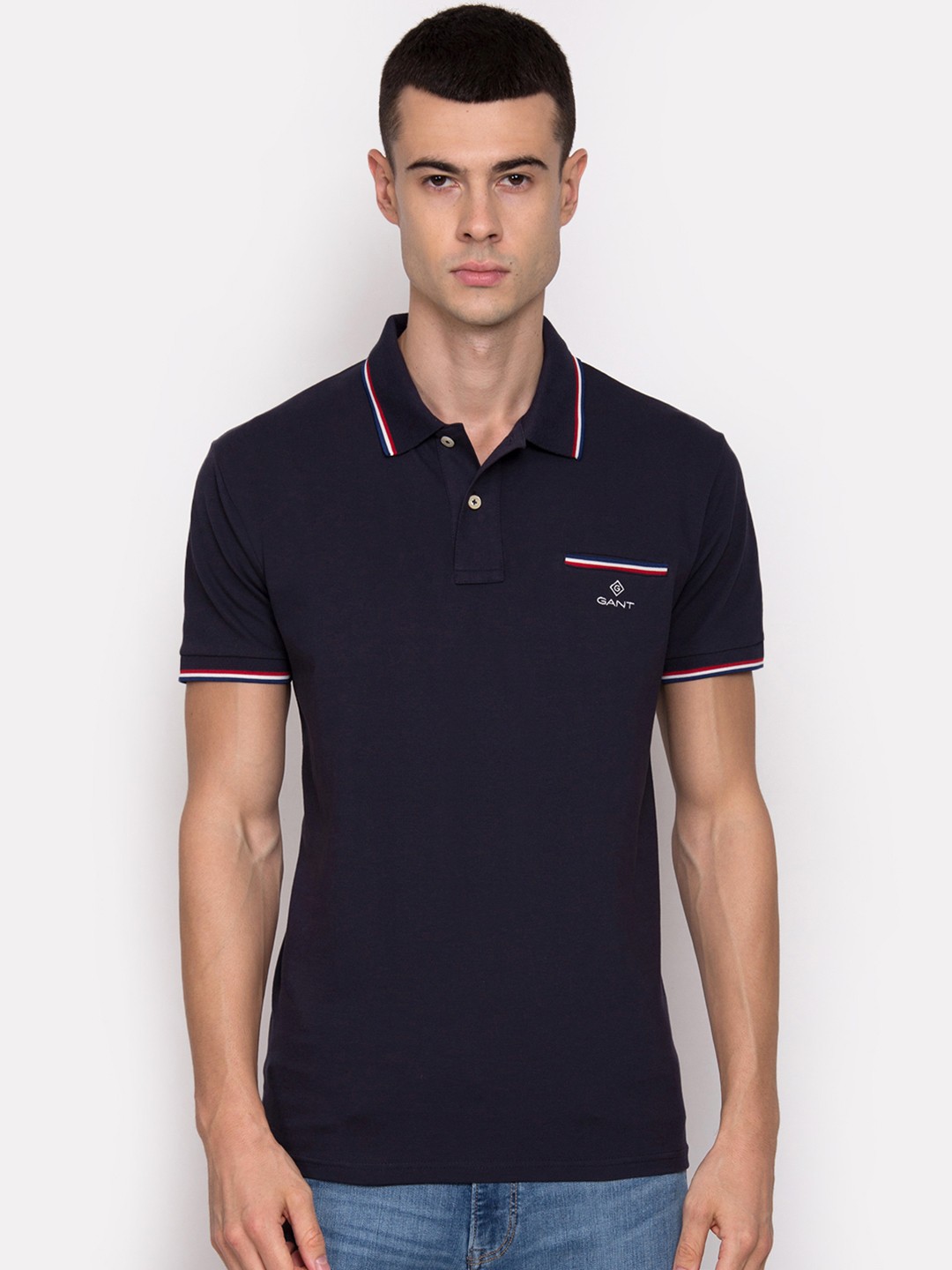 

GANT Men Blue Solid Polo Collar T-shirt