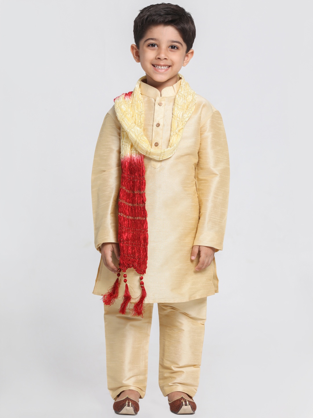 

JBN Creation Boys Gold-Toned Solid Kurta with Pyjamas & Dupatta