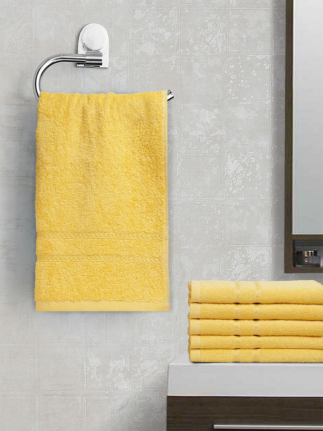 

BOMBAY DYEING Unisex Set Of 6 Yellow Solid Flora 350 GSM Hand Towels