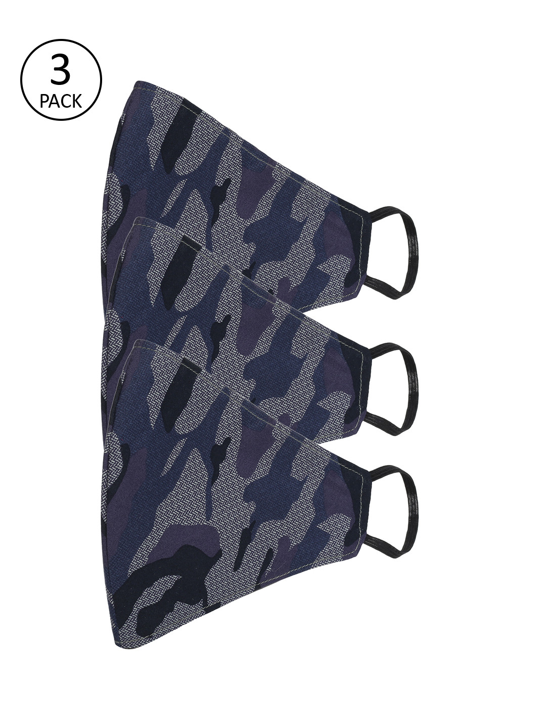 

AKSHARA Kids Pack of 3 Navy Blue Camouflage Print 2-Layers Cloth Masks