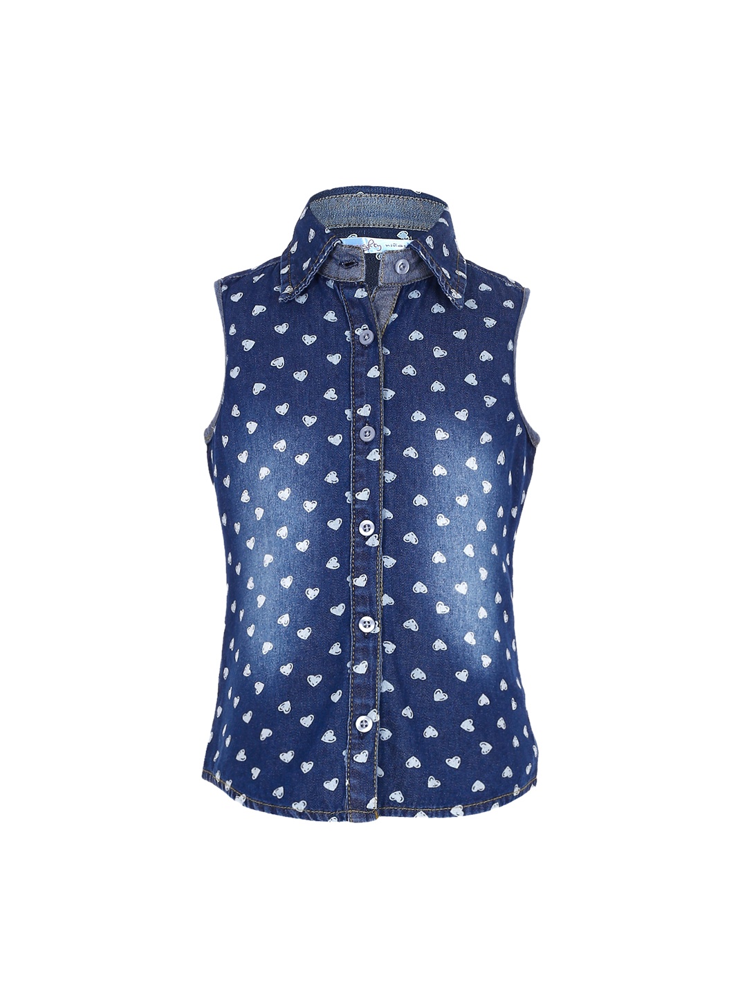 

naughty ninos Girls Blue Printed Denim Shirt Style Pure Cotton Top