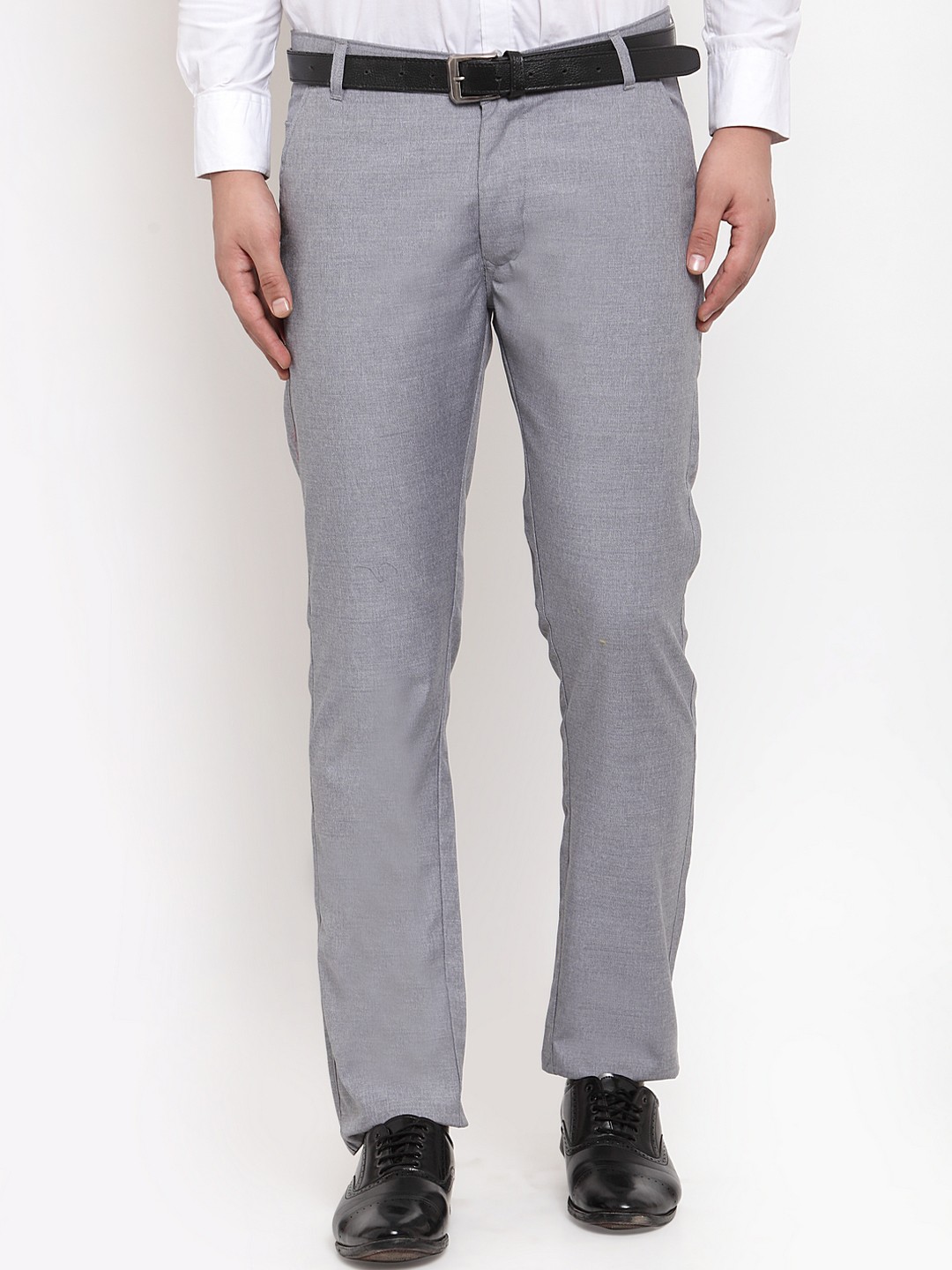 

JAINISH Men Grey Smart Slim Fit Solid Formal Trousers