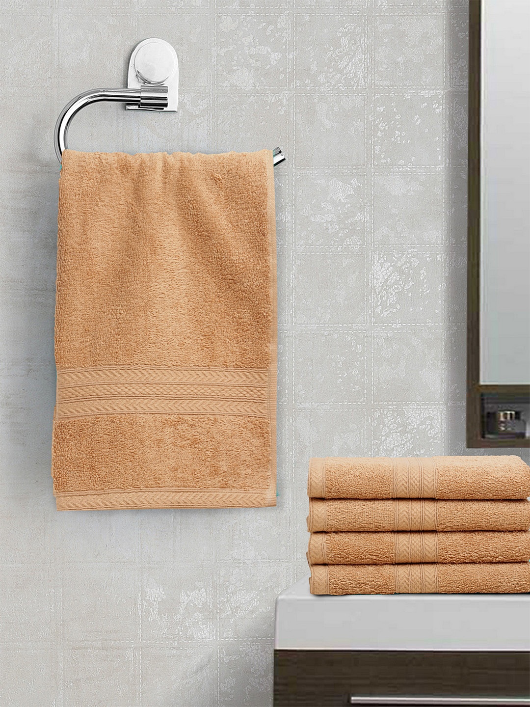 

BOMBAY DYEING Unisex Set Of 5 Beige Solid Tulip 450 GSM Hand Towels