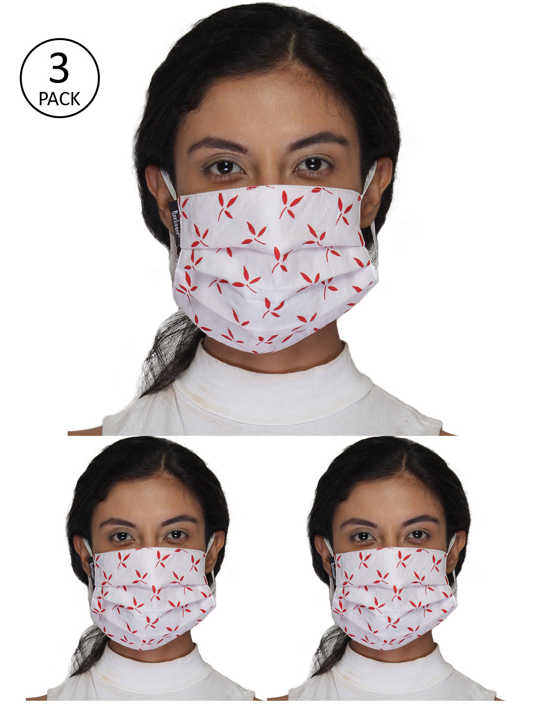 

Anekaant Women Pack Of 3 Floral 3-Ply Reusable Cloth Masks, White
